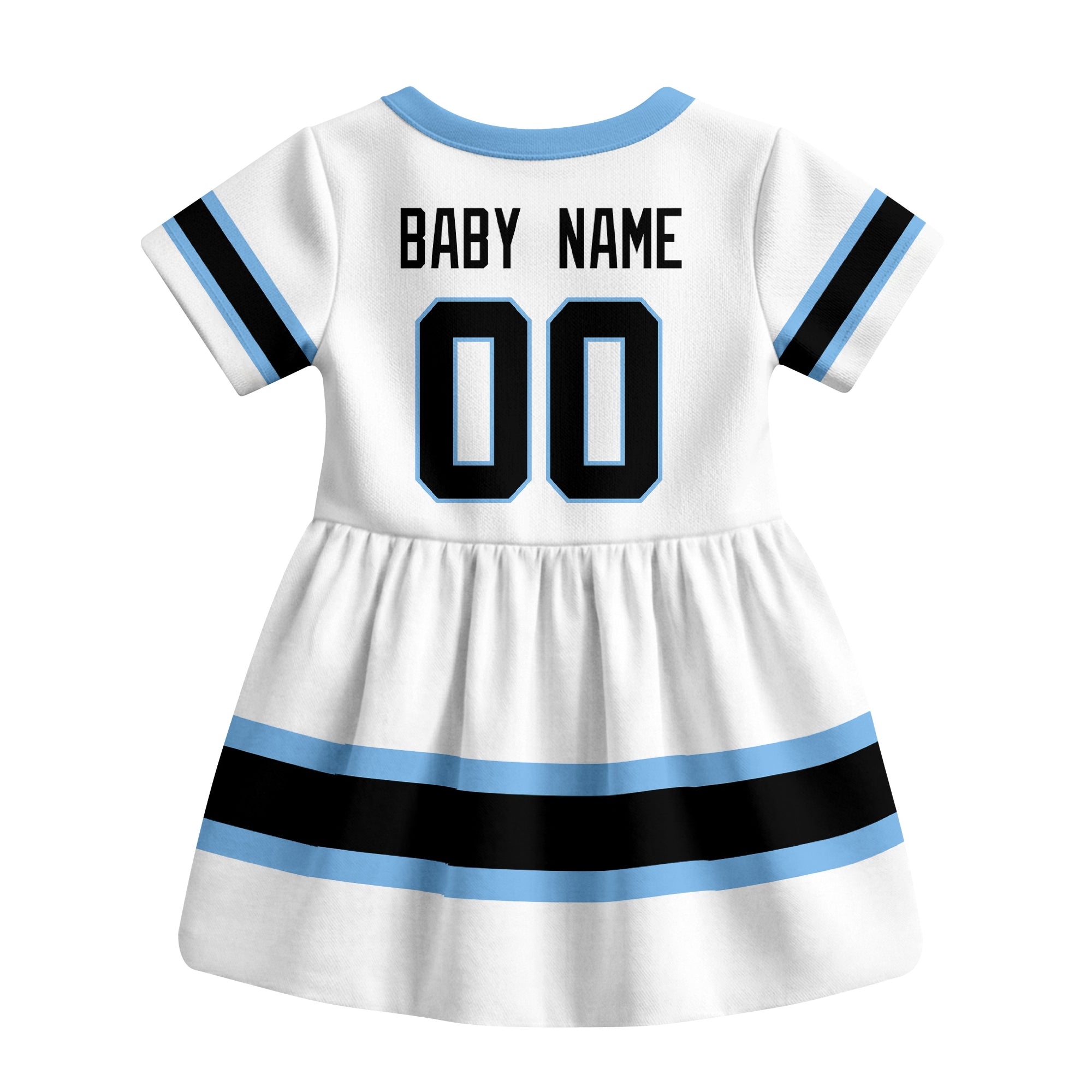 White Utah hockey baby bodysuit dress back view with custom baby name and number