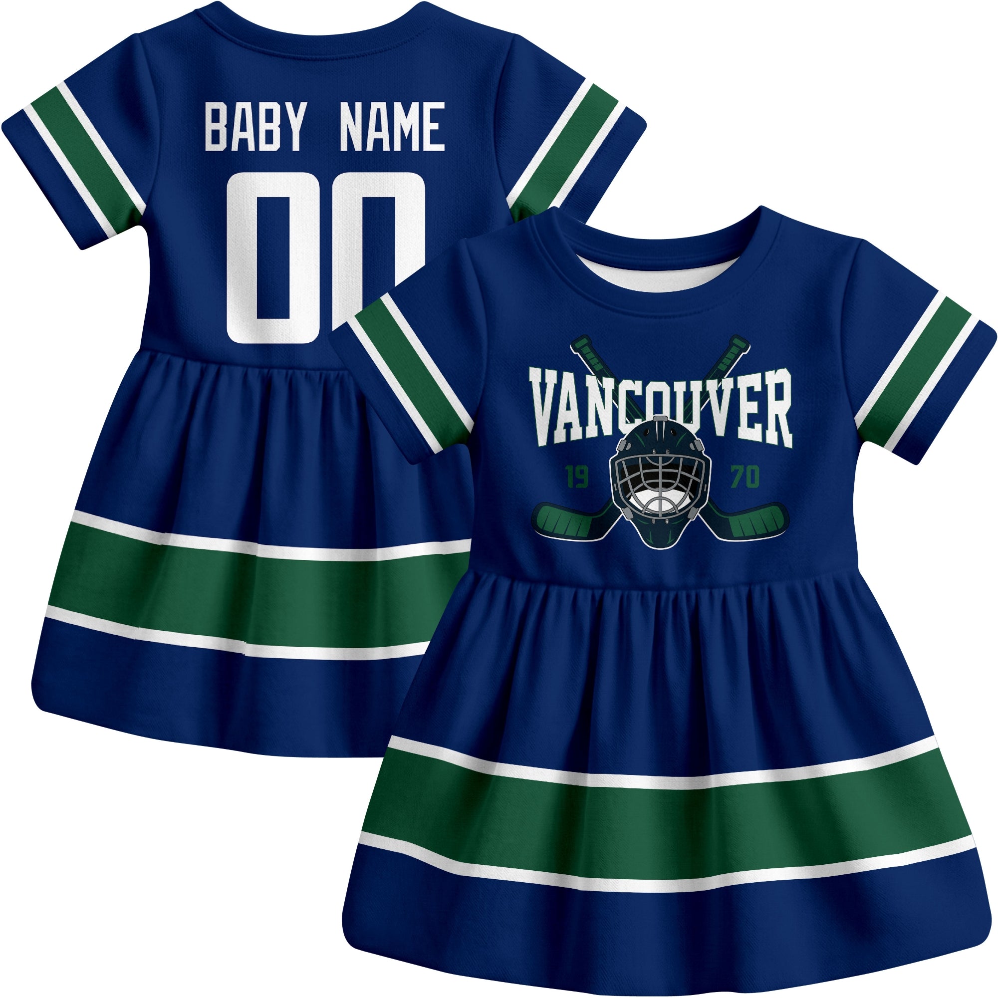 Vancouver hockey baby bodysuit dress Blue style front and back view