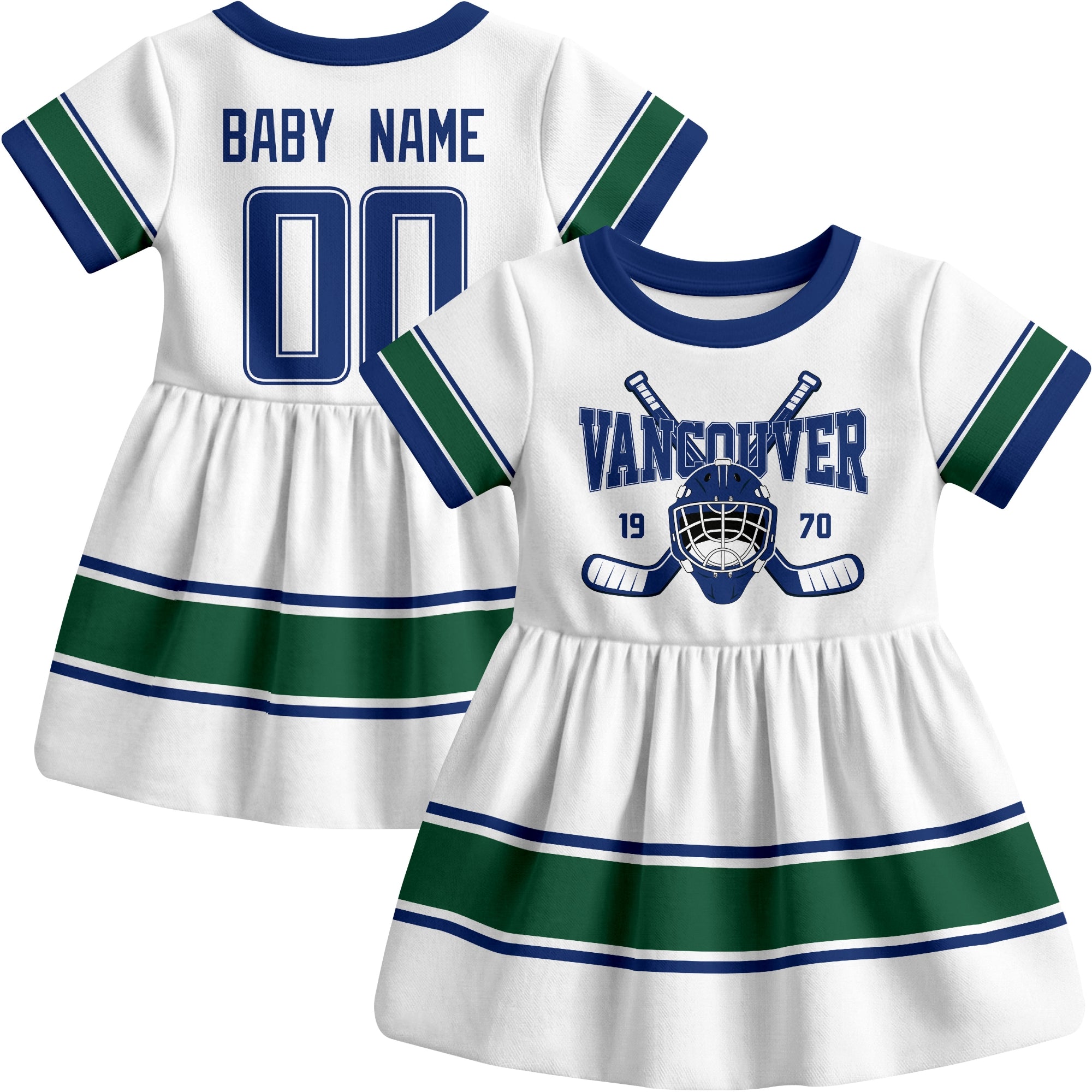 Vancouver hockey baby bodysuit dress White style front and back view