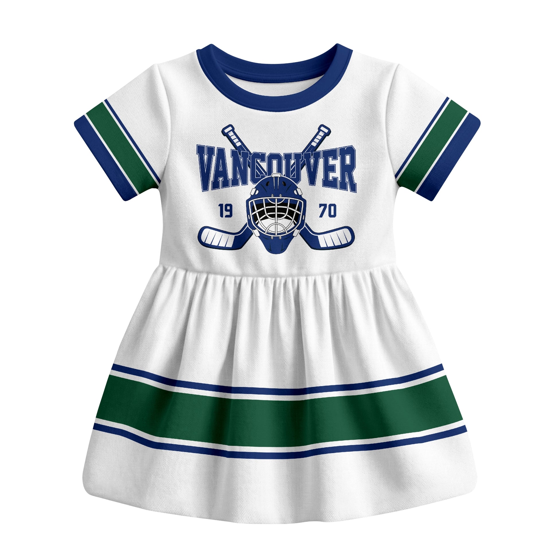 White Vancouver hockey baby bodysuit dress front view