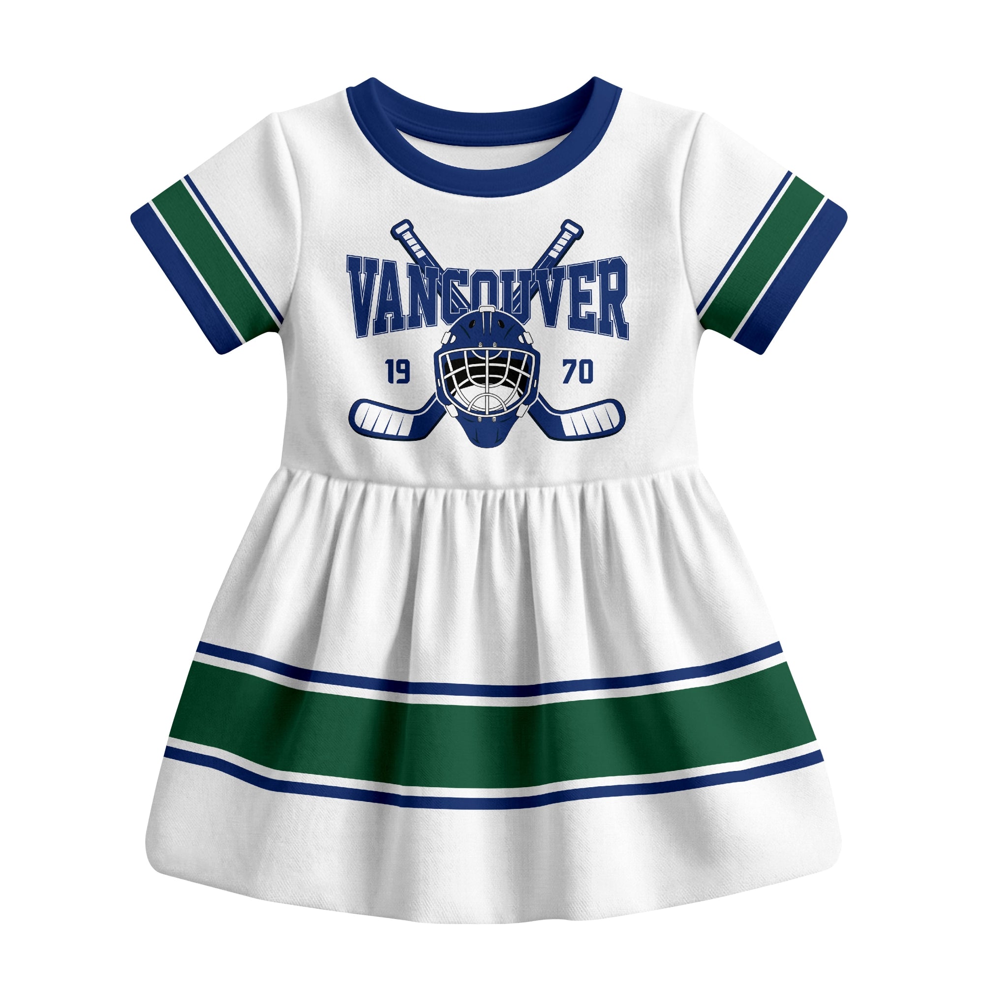 White Vancouver hockey baby bodysuit dress front view