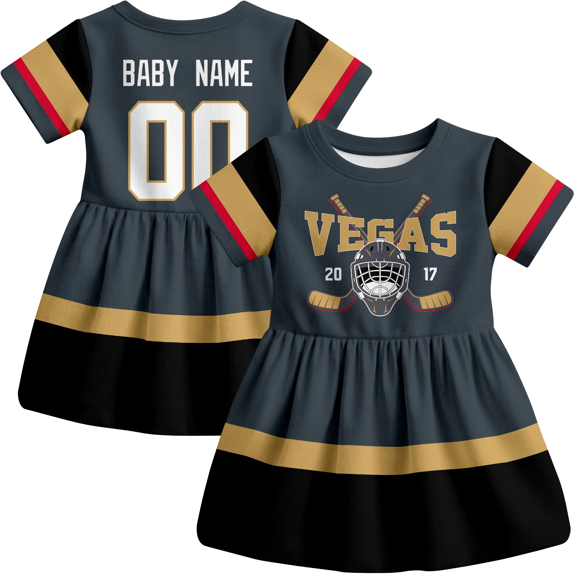 Vegas hockey baby bodysuit dress Gray style front and back view
