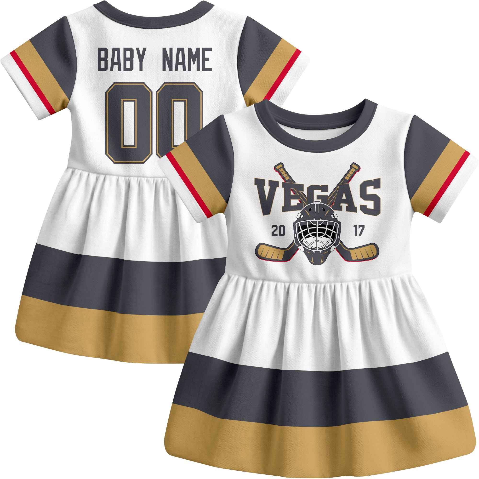 Vegas hockey baby bodysuit dress White style front and back view