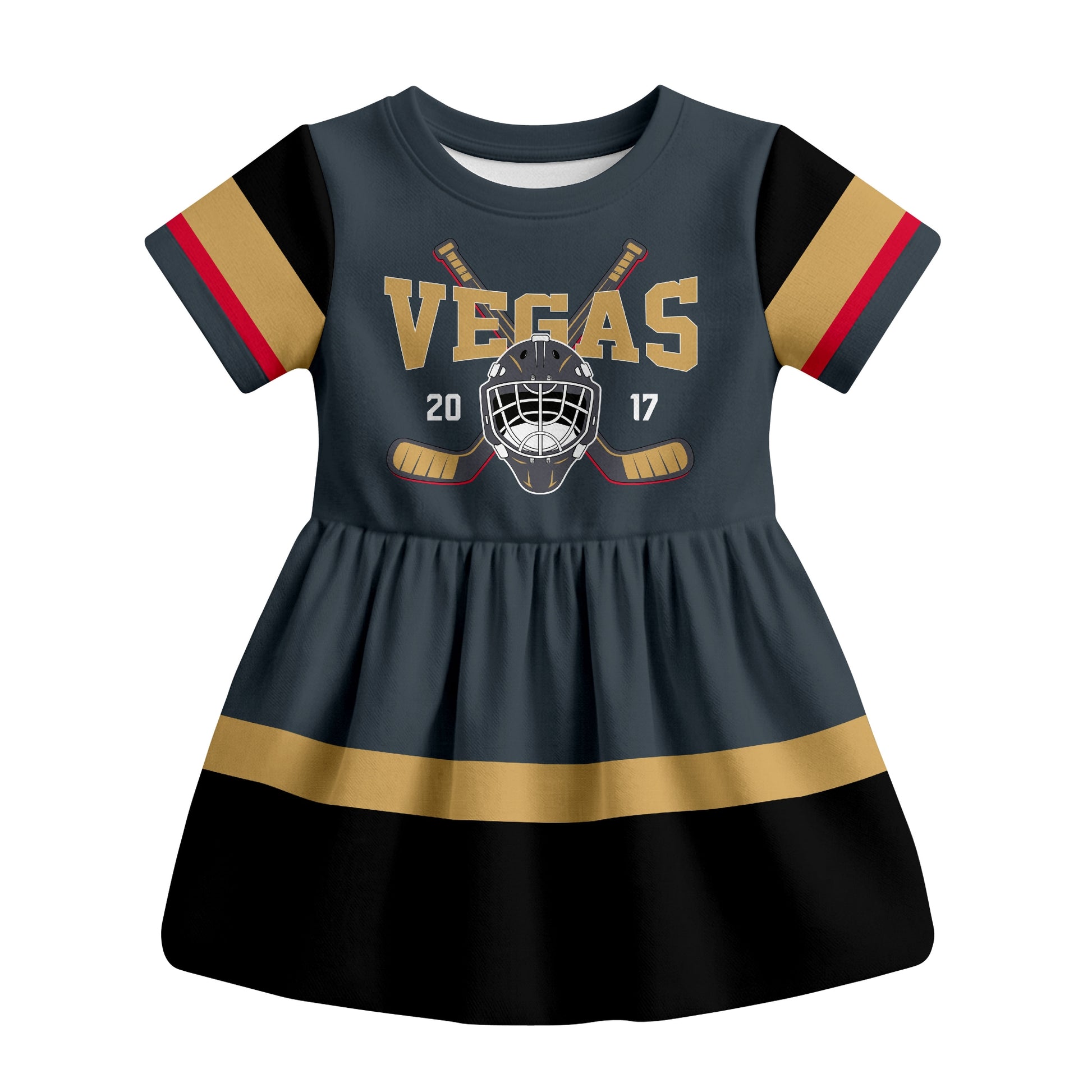 Gray Vegas hockey baby bodysuit dress front view
