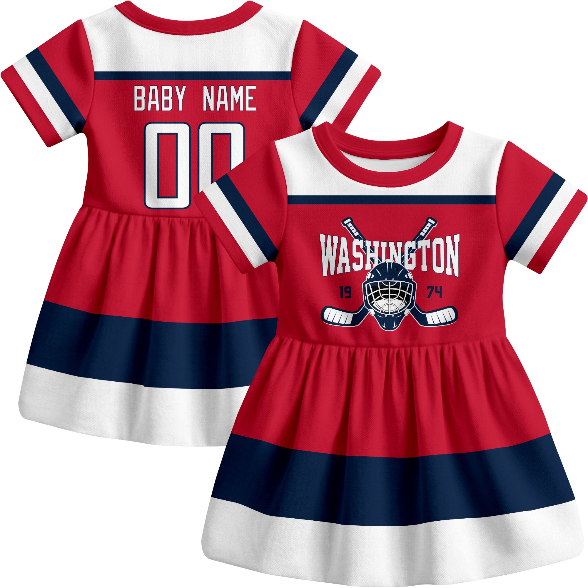 Washington hockey baby bodysuit dress Red style front and back view