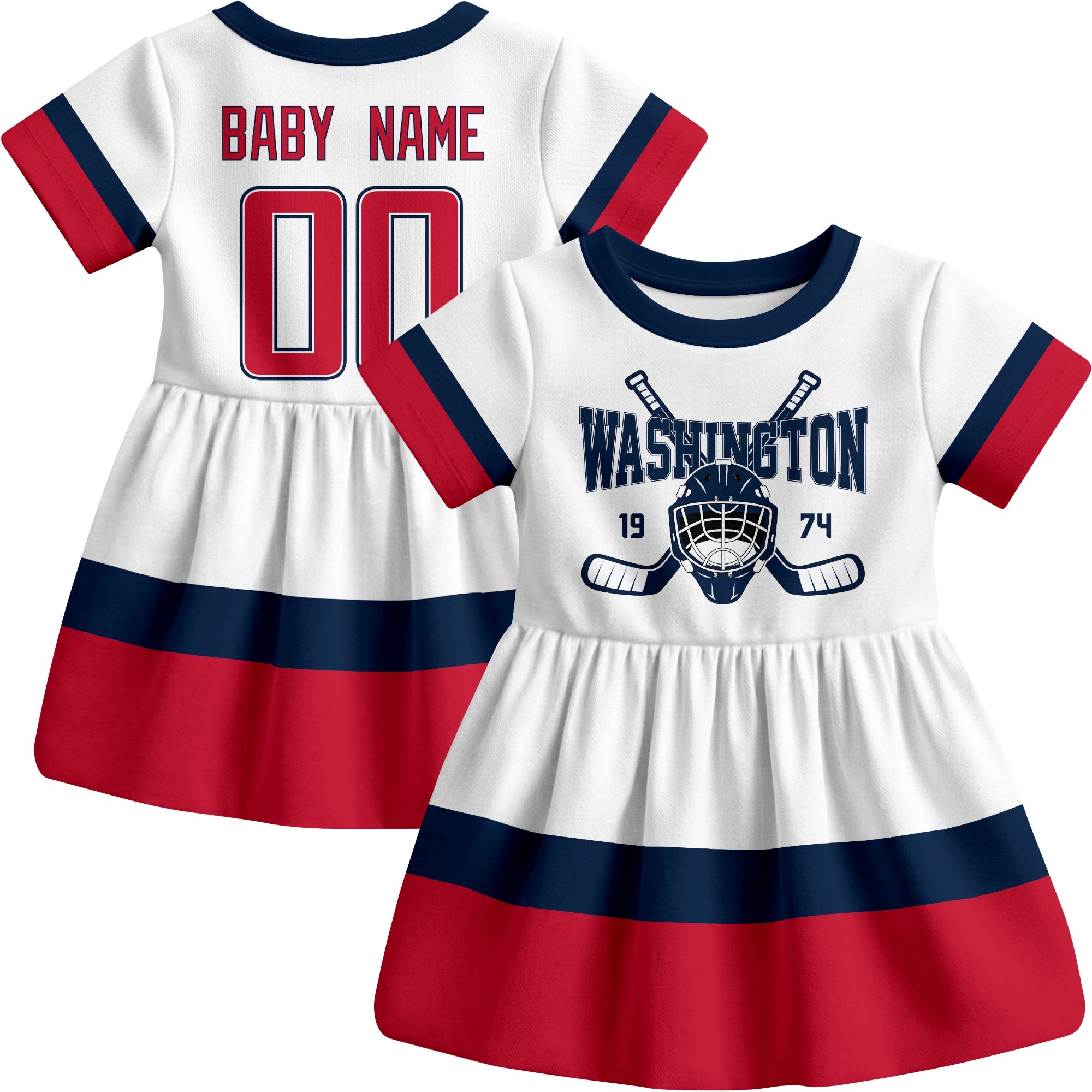 Washington hockey baby bodysuit dress White style front and back view