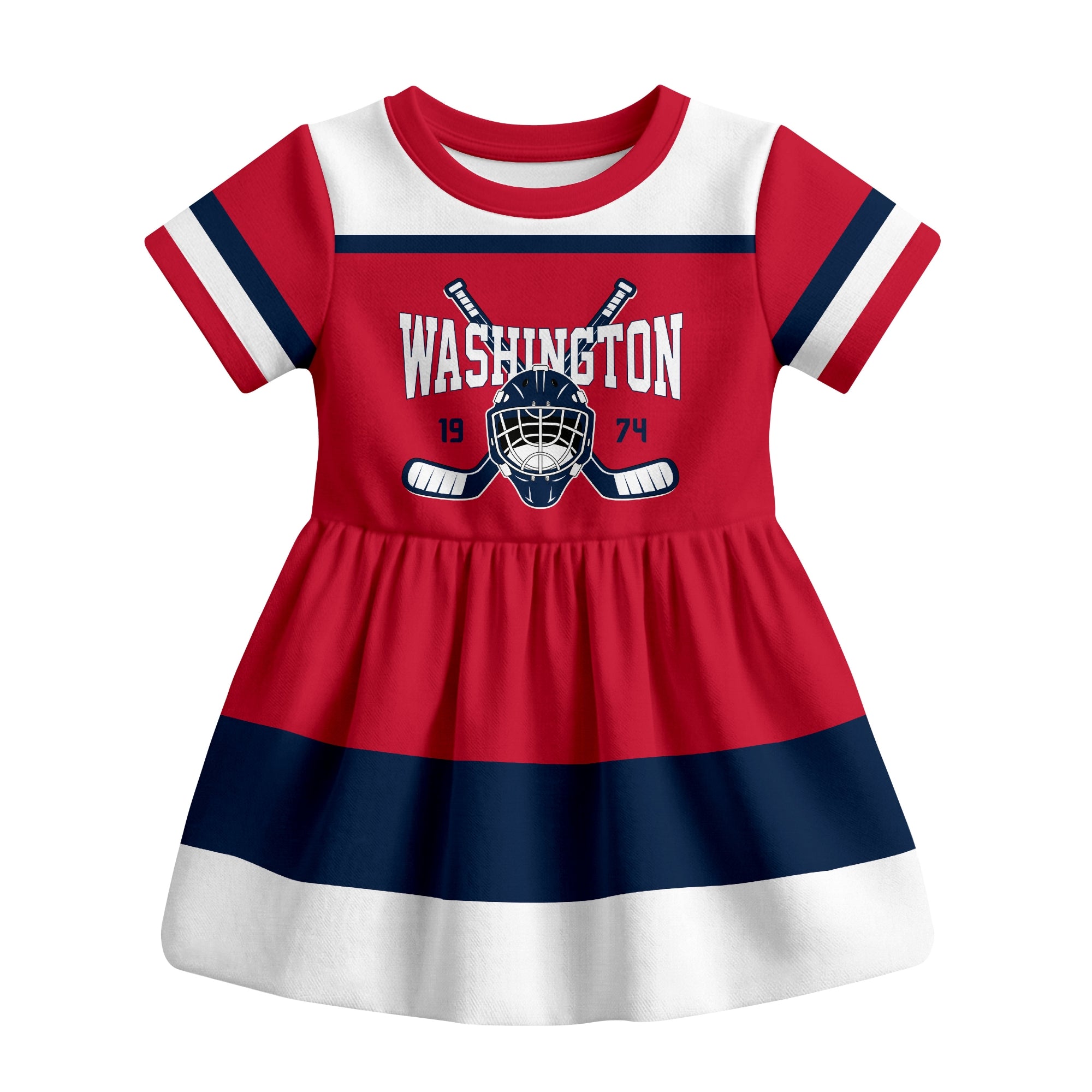 Red Washington hockey baby bodysuit dress front view