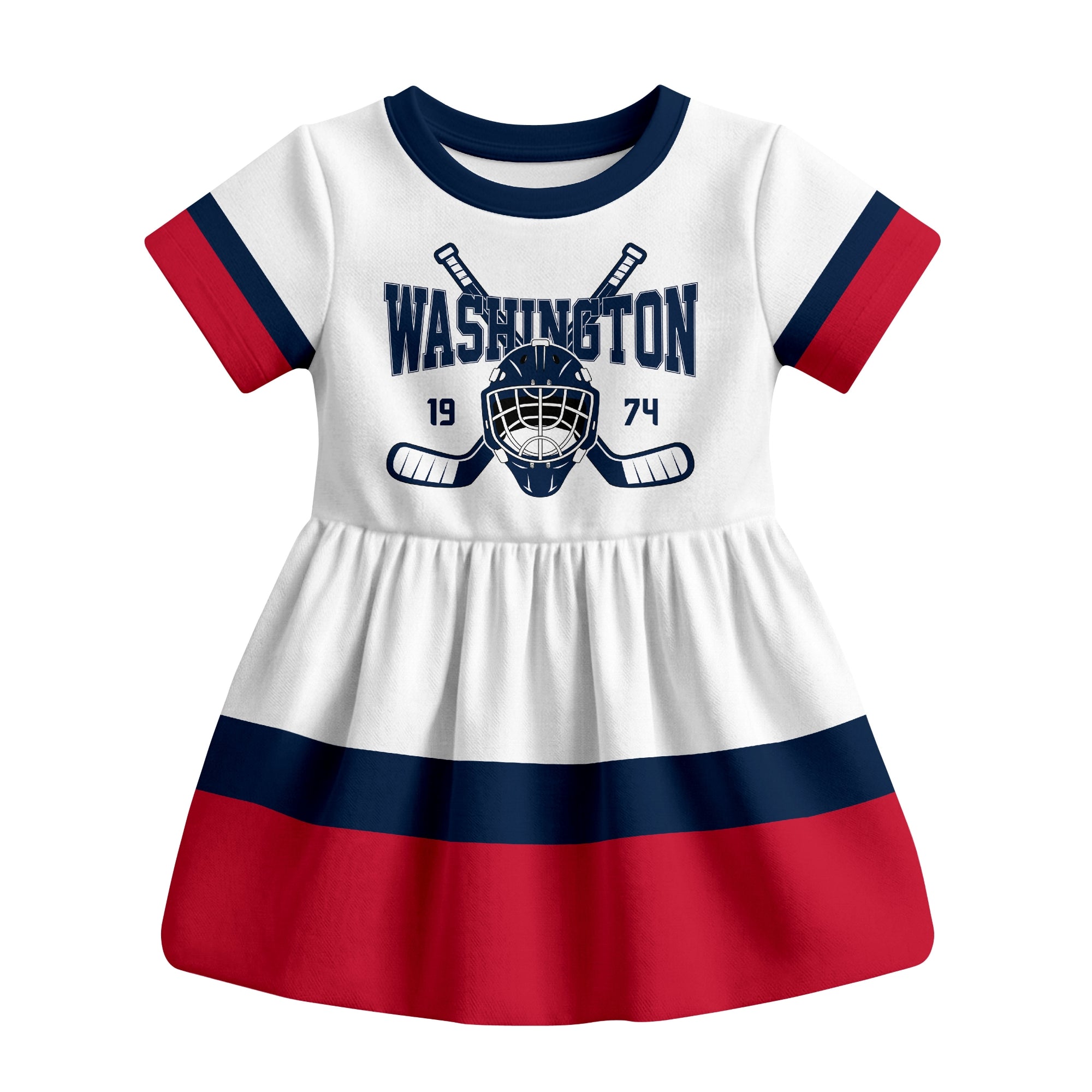 White Washington hockey baby bodysuit dress front view