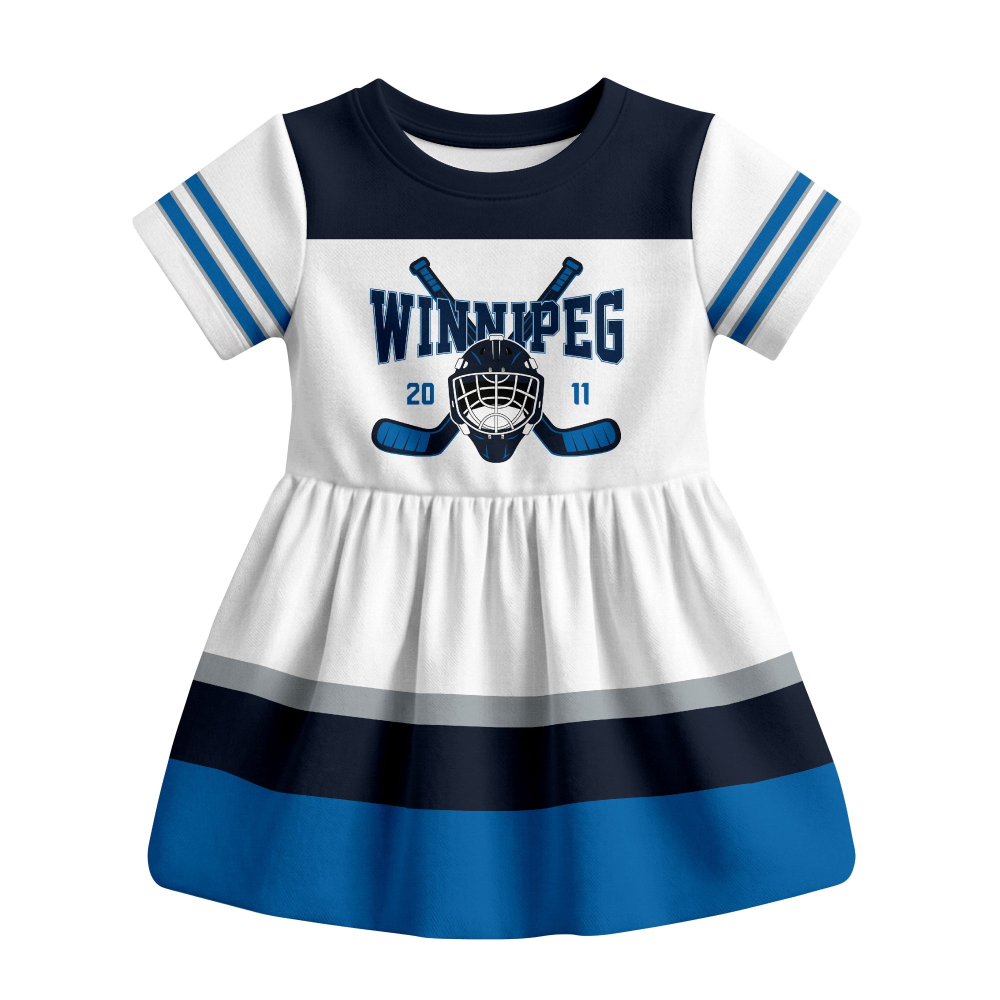 White Winnipeg hockey baby bodysuit dress front view