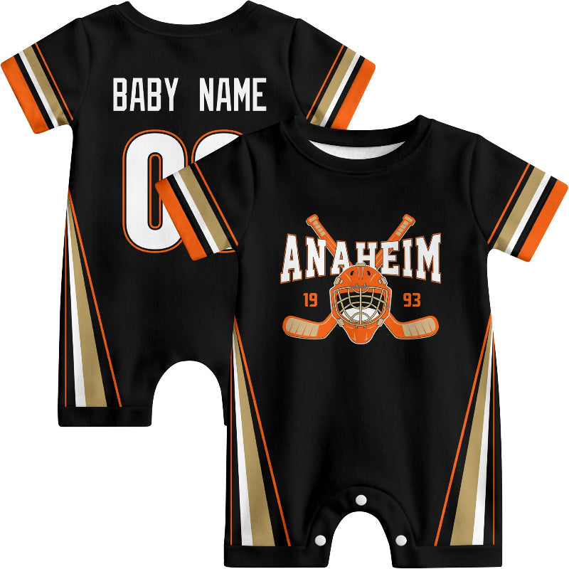 Personalized Anaheim Hockey Baby Onesie - Custom Hockey Fan Infant Bodysuit - Antking