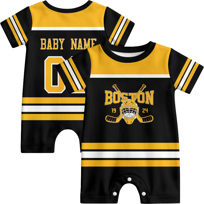 Personalized Boston Hockey Baby Onesie - Custom Hockey Fan Infant Bodysuit - Antking