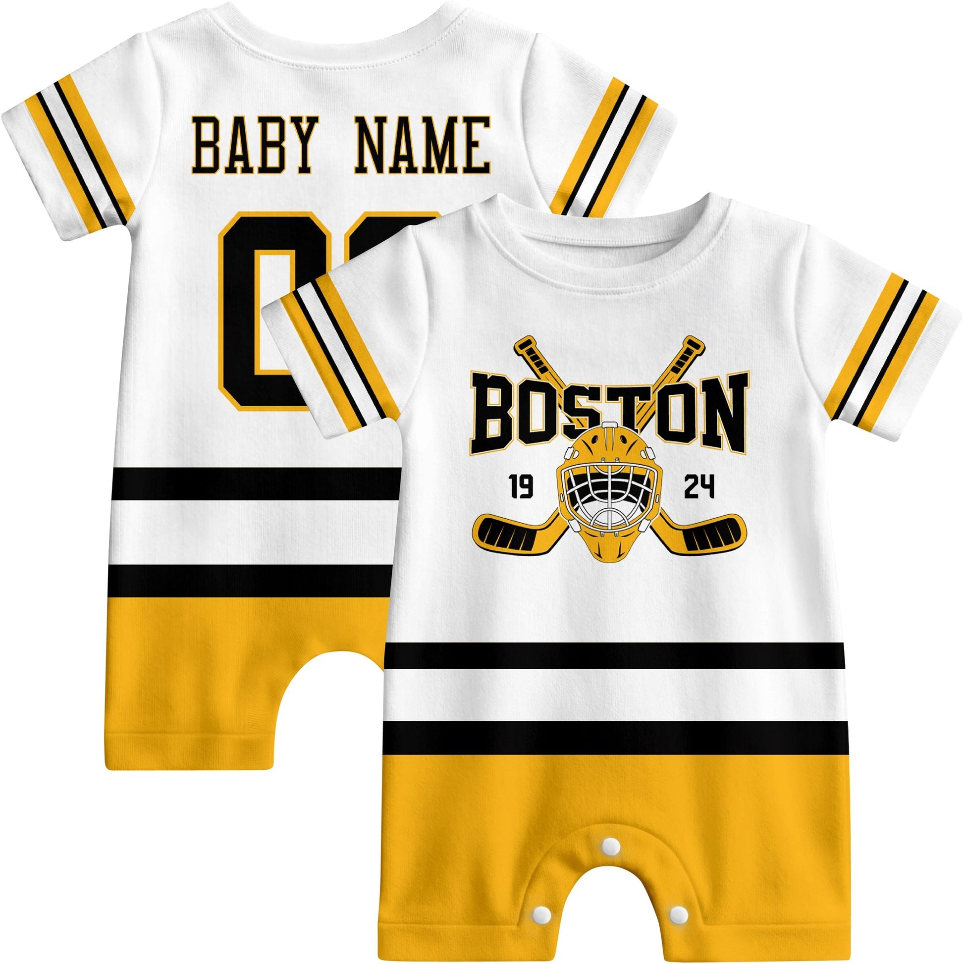 Personalized Boston Hockey Baby Bodysuit - Custom Name & Number ANTKING
