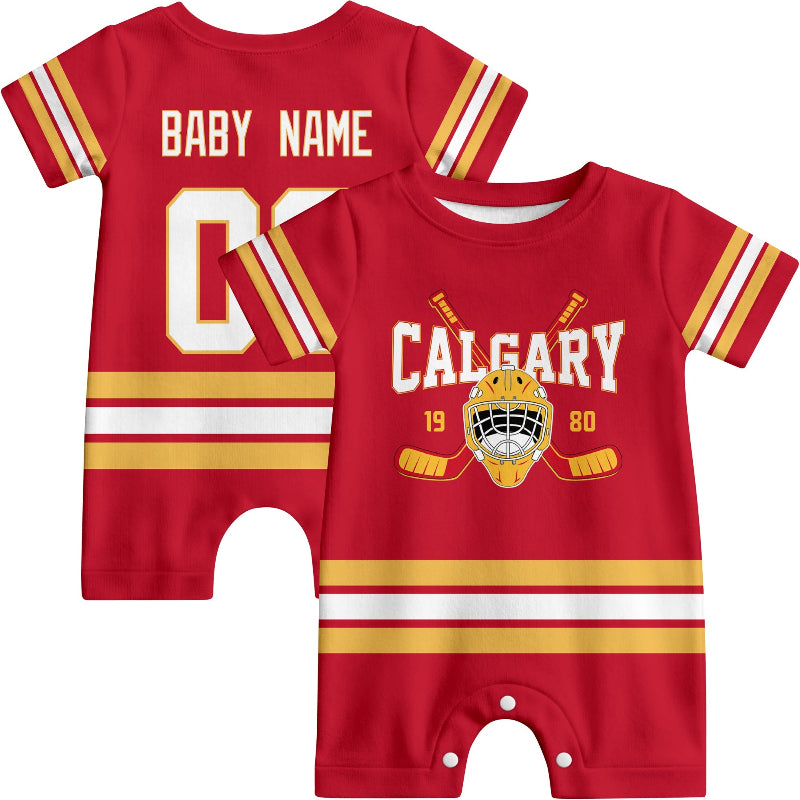 Personalized Calgary Hockey Baby Onesie - Custom Hockey Fan Infant Bodysuit - Antking