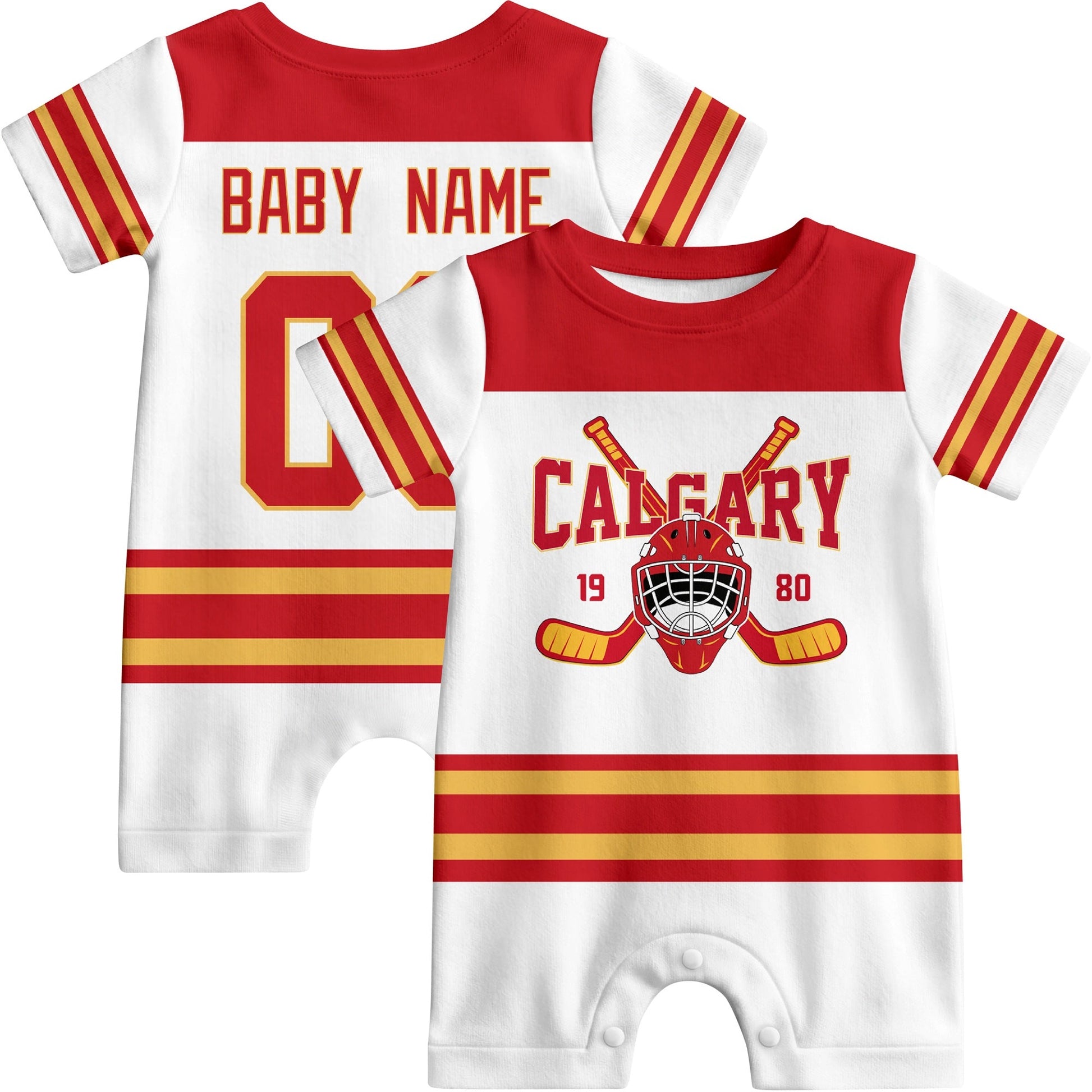 Personalized Calgary Hockey Baby Bodysuit - Custom Name & Number ANTKING