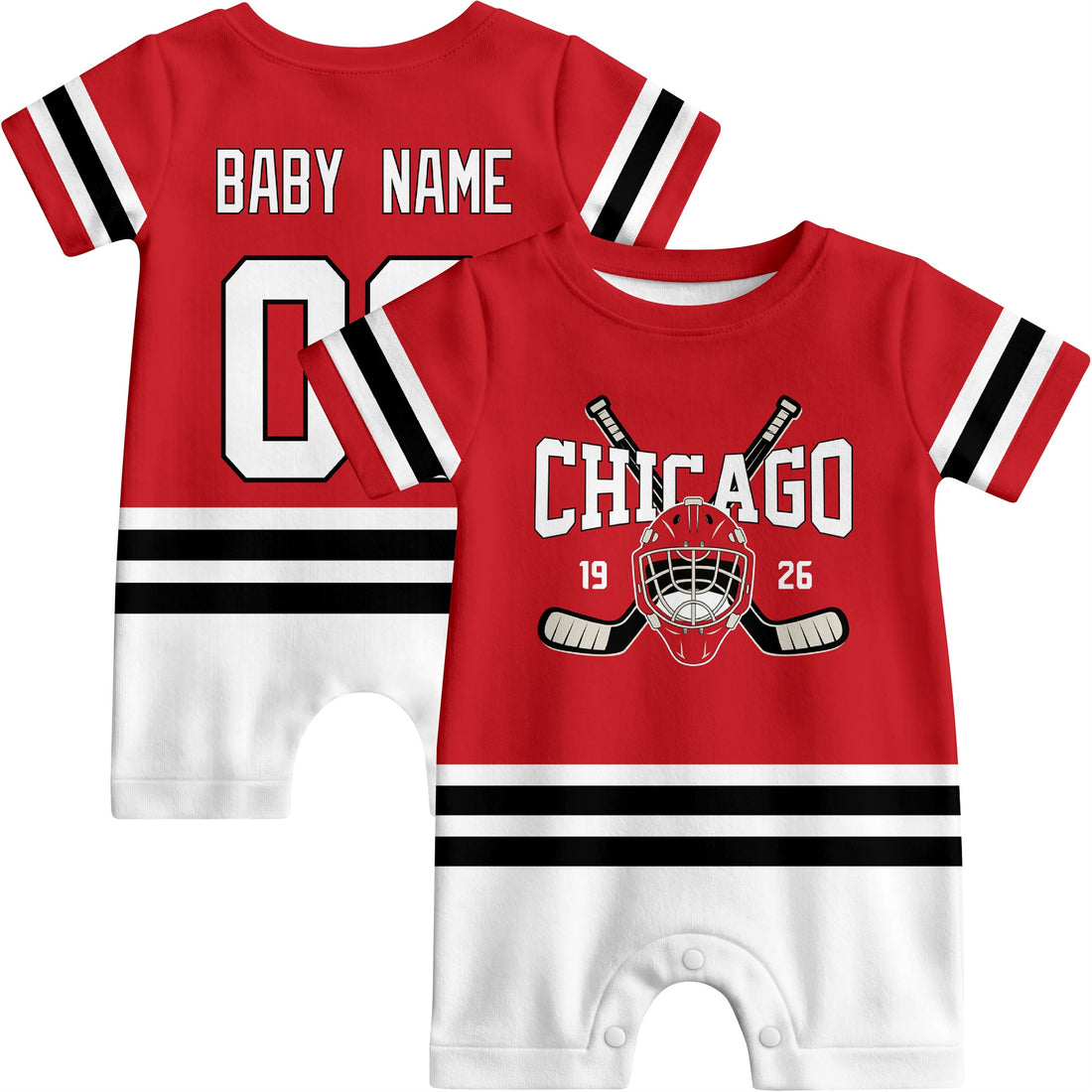 Personalized Chicago Hockey Baby Onesie - Custom Hockey Fan Infant Bodysuit - Antking