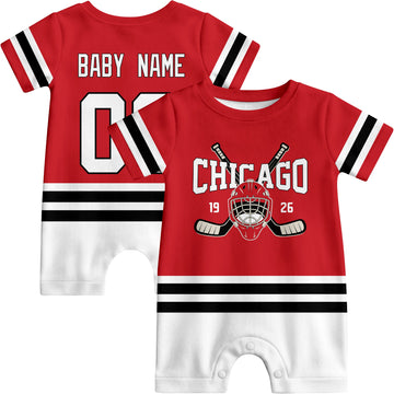 Personalized Chicago Hockey Baby Onesie - Custom Hockey Fan Infant Bodysuit - Antking