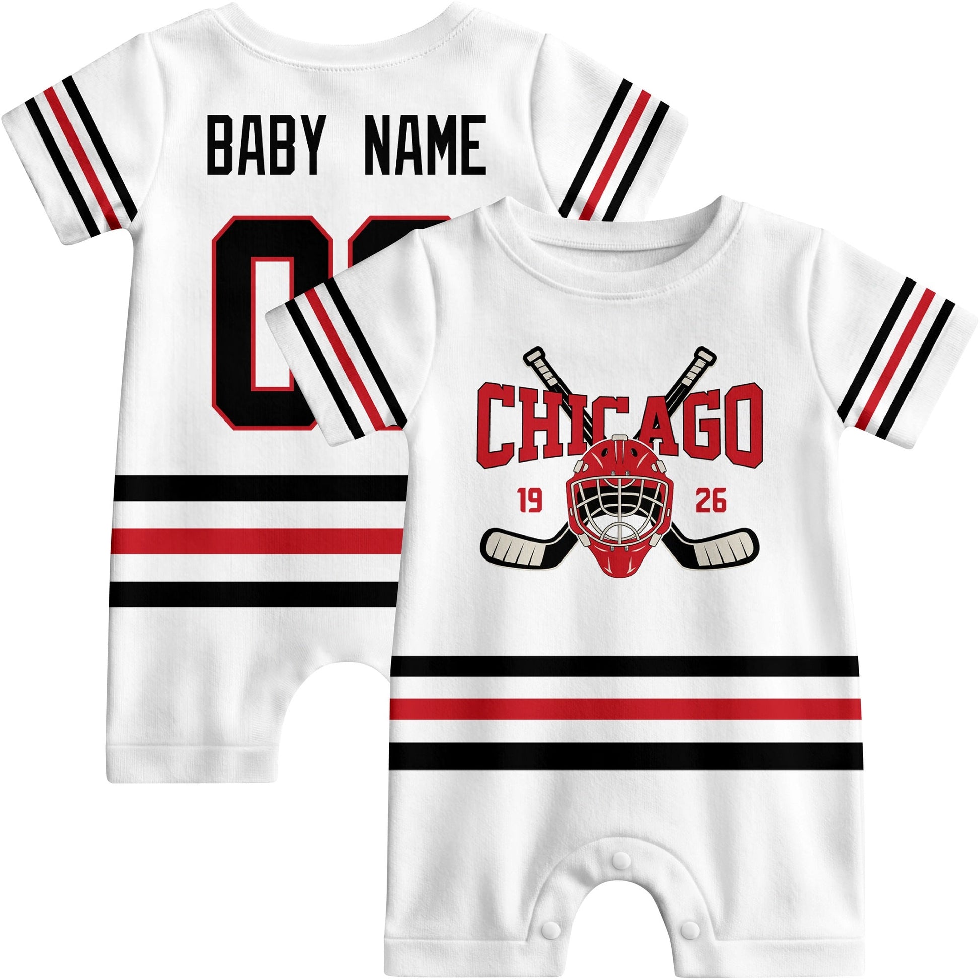 Personalized Chicago Hockey Baby Bodysuit - Custom Name & Number ANTKING