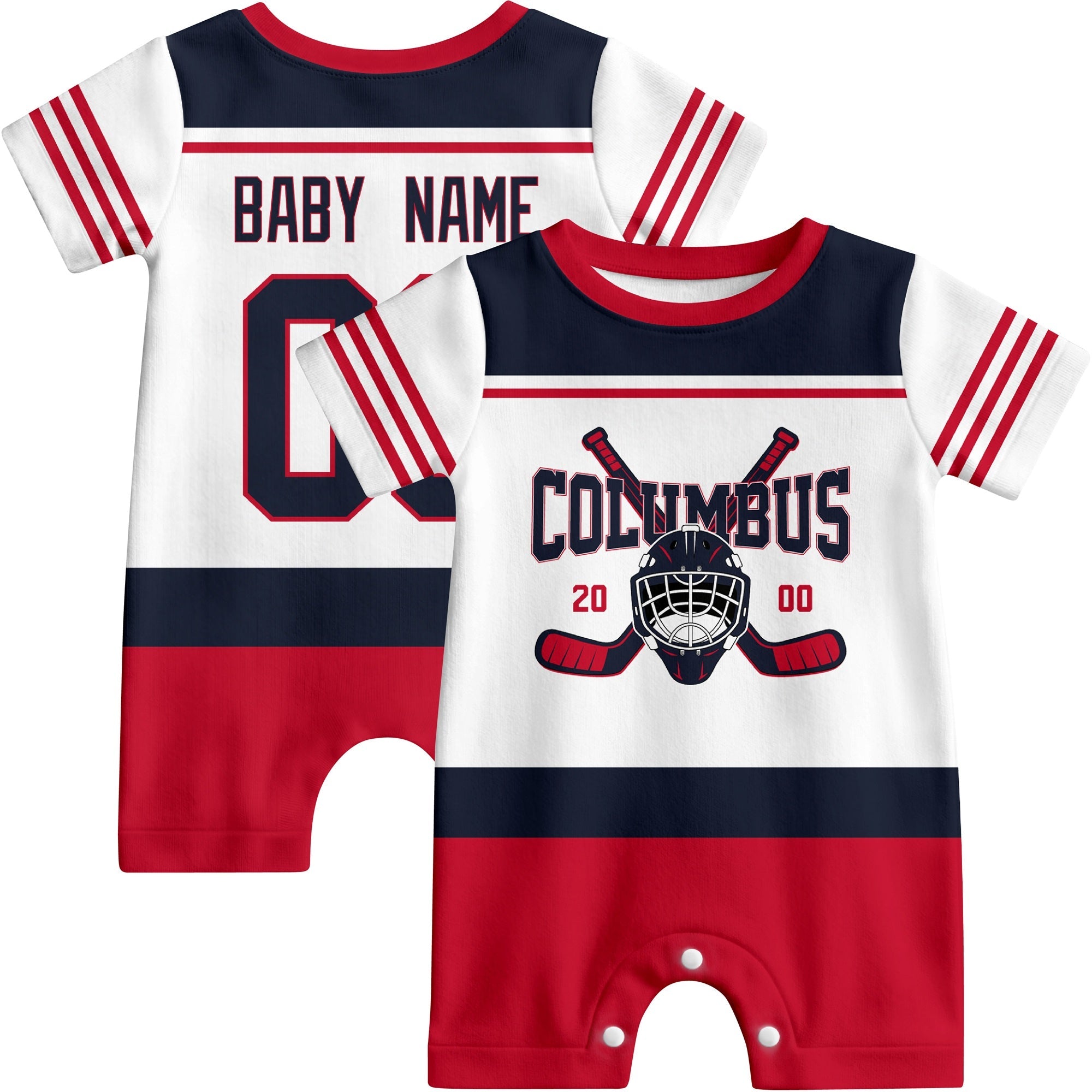 Personalized Columbus Hockey Baby Bodysuit - Custom Name & Number ANTKING