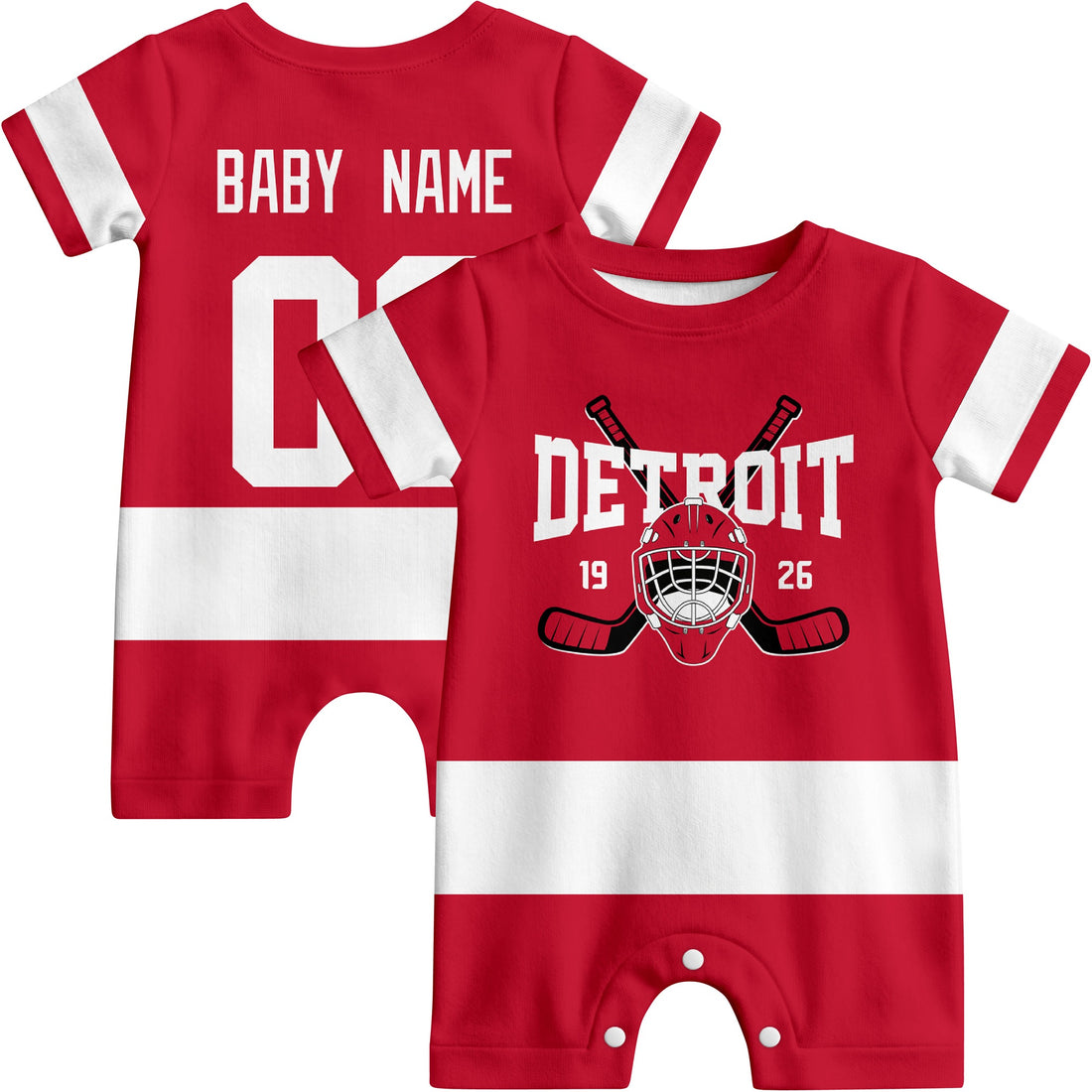 Personalized Detroit Hockey Baby Onesie - Custom Hockey Fan Infant Bodysuit - Antking