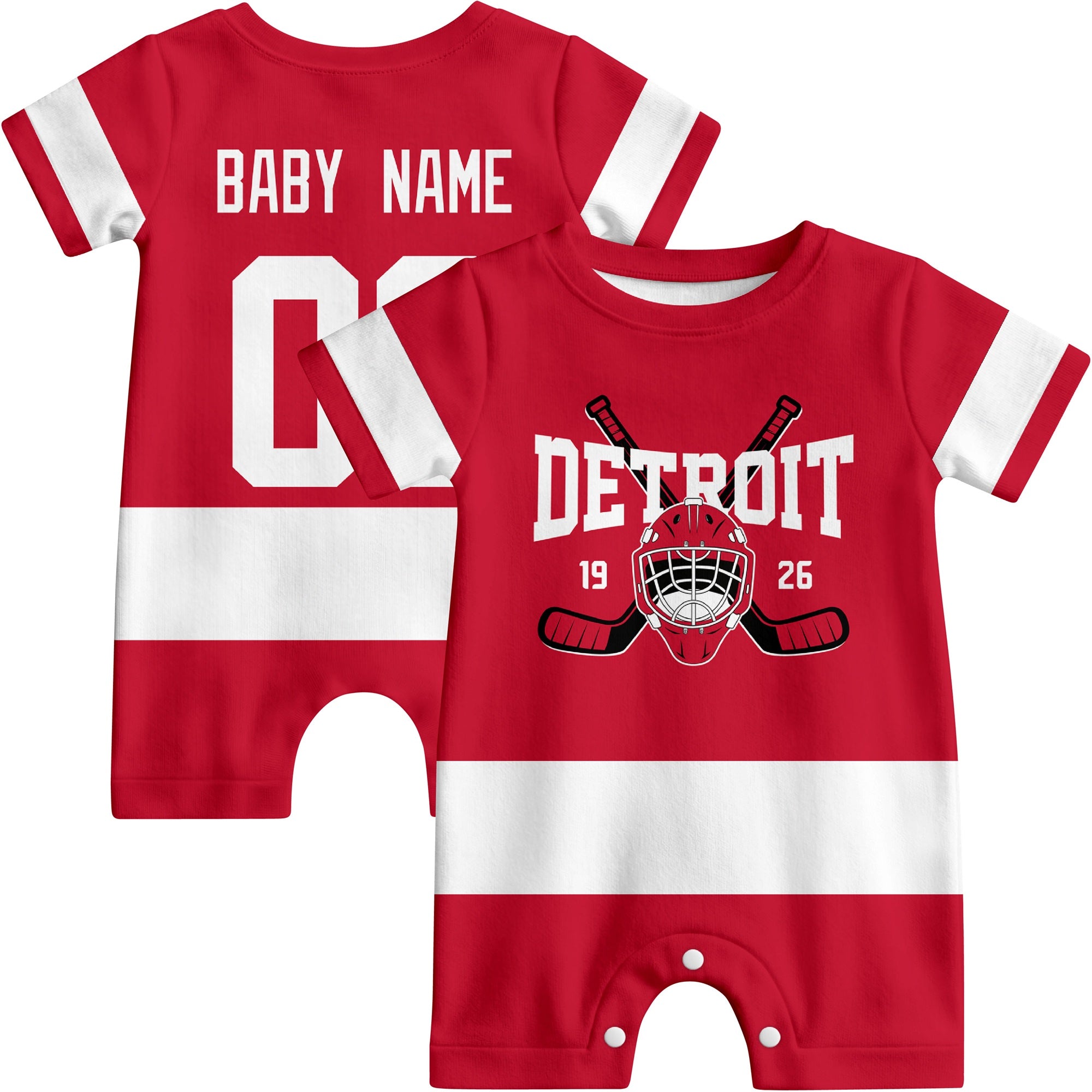 Personalized Detroit Hockey Baby Onesie - Custom Hockey Fan Infant Bodysuit - Antking