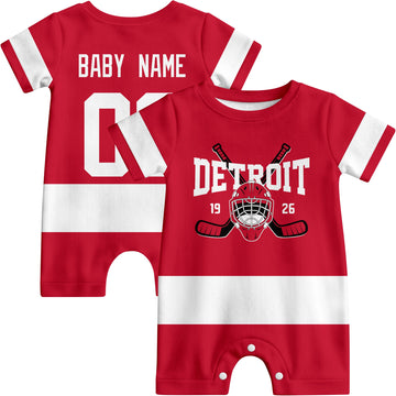 Personalized Detroit Hockey Baby Onesie - Custom Hockey Fan Infant Bodysuit - Antking