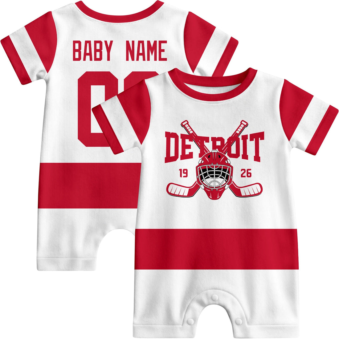 Personalized Detroit Hockey Baby Onesie - Custom Hockey Fan Infant Bodysuit - Antking