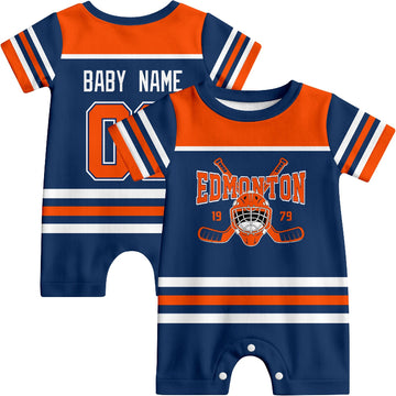 Personalized Edmonton Hockey Baby Onesie - Custom Hockey Fan Infant Bodysuit - Antking