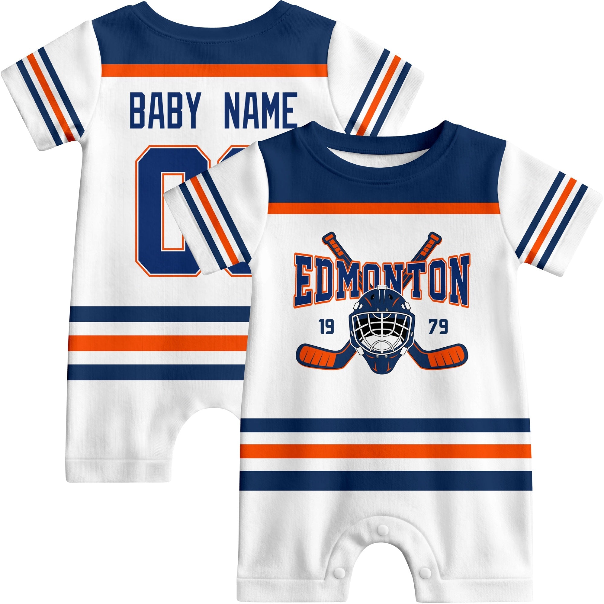 Personalized Edmonton  Hockey Baby Bodysuit - Custom Name & Number ANTKING