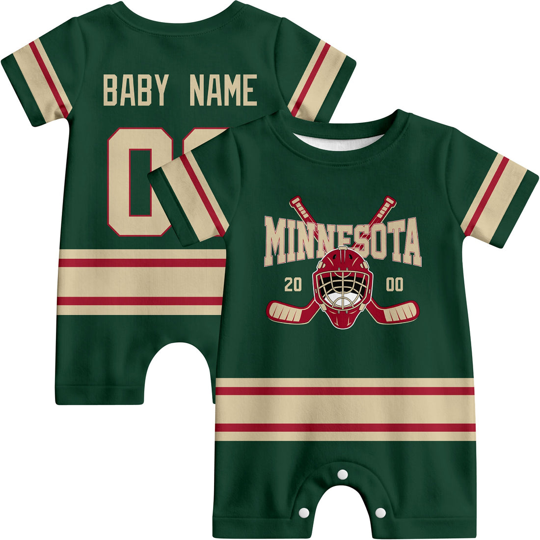 Personalized Minnesota Hockey Baby Onesie - Custom Hockey Fan Infant Bodysuit - Antking
