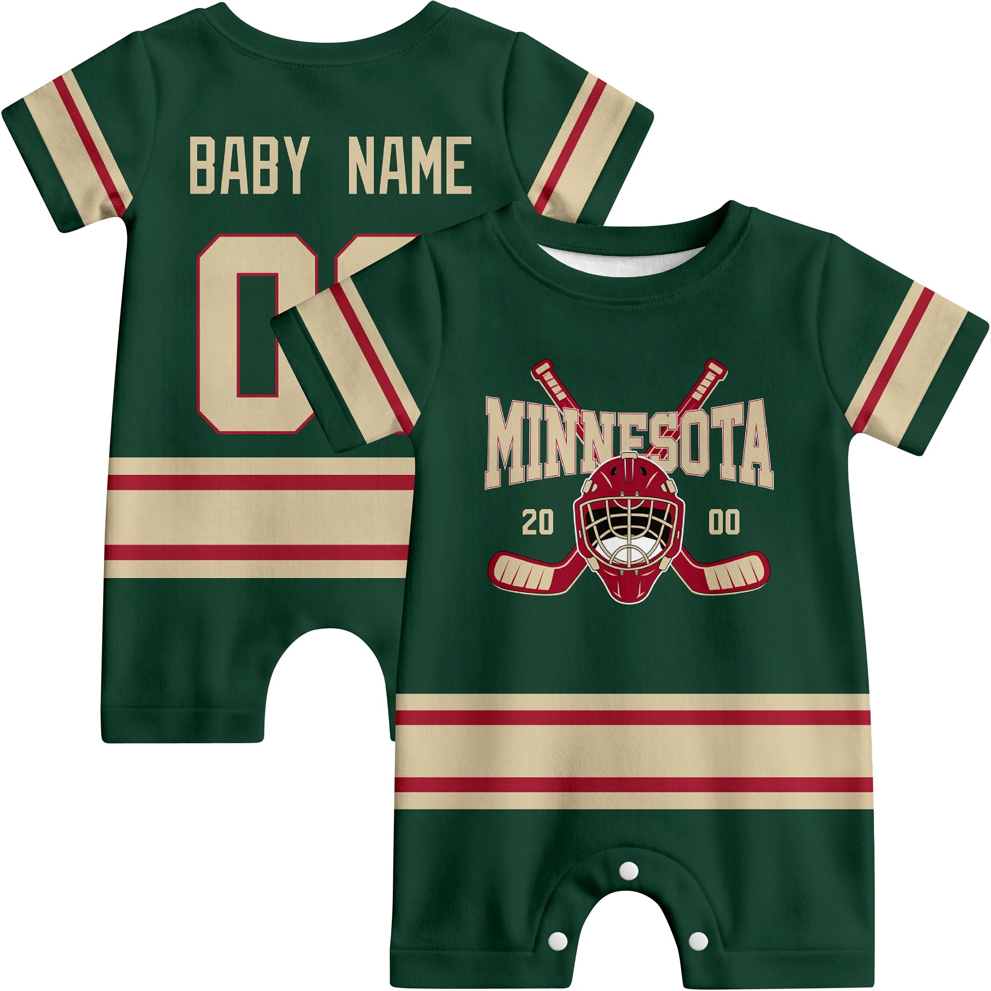 Personalized Minnesota Hockey Baby Onesie - Custom Hockey Fan Infant Bodysuit - Antking