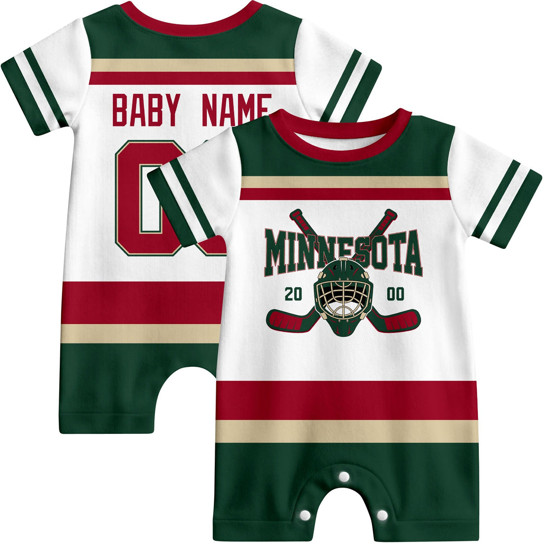Personalized Minnesota Hockey Baby Onesie - Custom Hockey Fan Infant Bodysuit - Antking