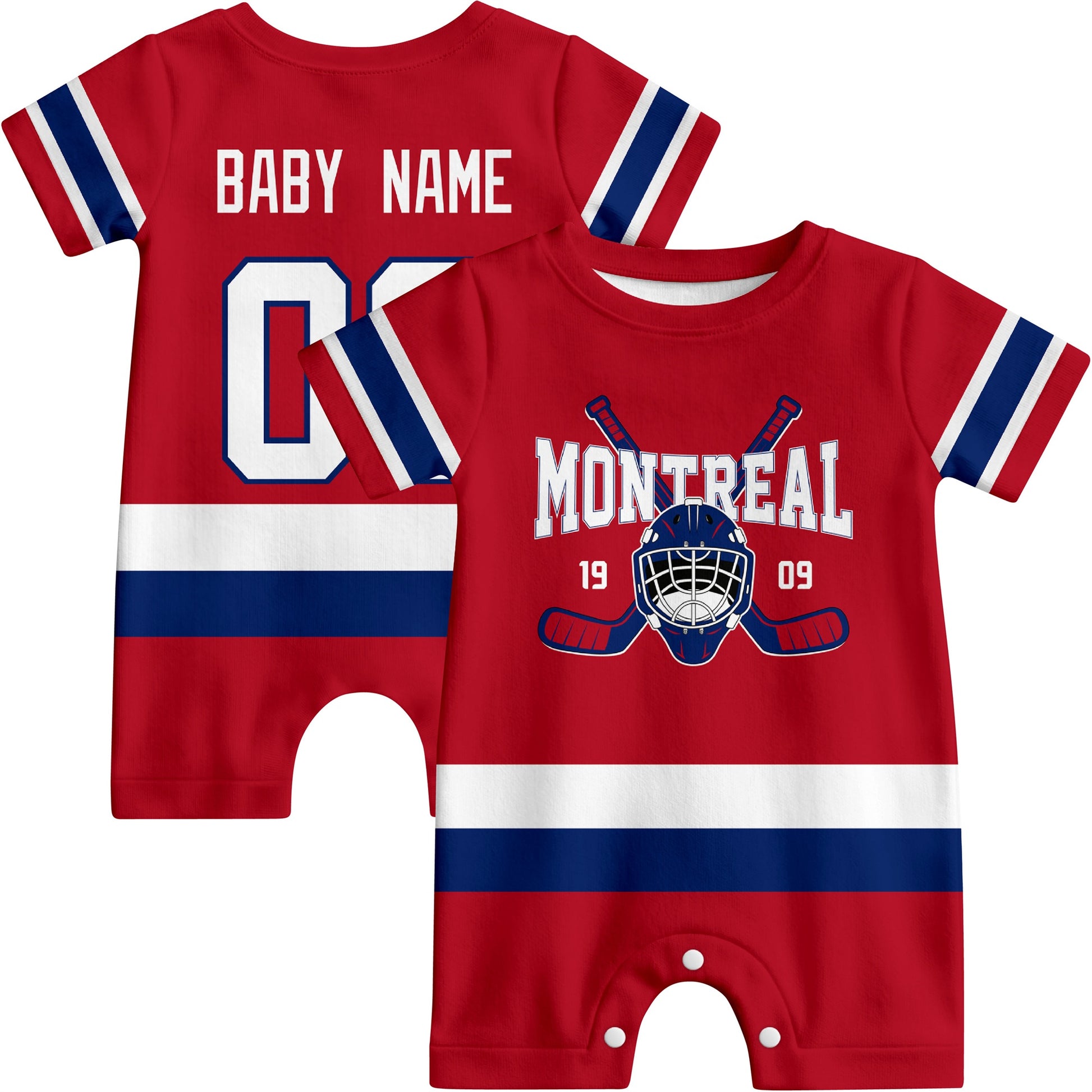 Personalized Montreal Hockey Baby Onesie - Custom Hockey Fan Infant Bodysuit - Antking
