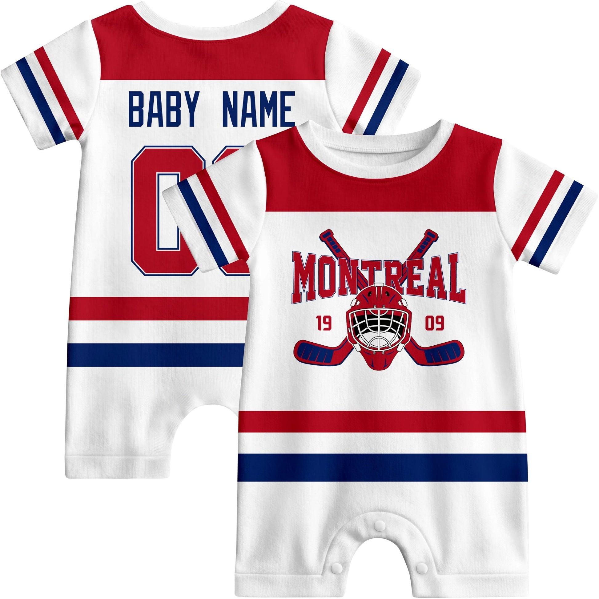 Personalized Montreal Hockey Baby Bodysuit - Custom Name & Number ANTKING