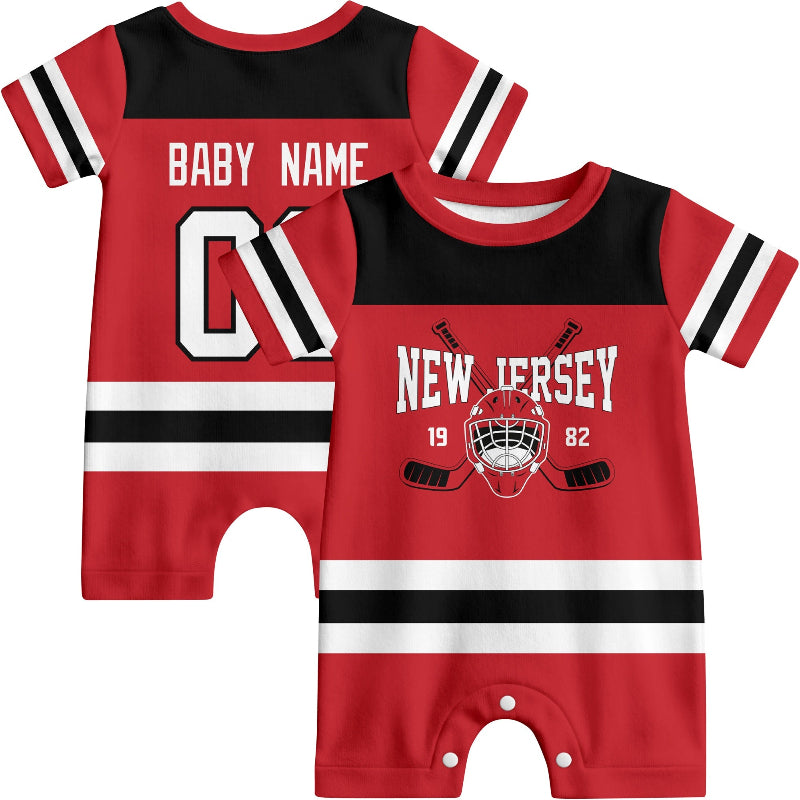 Personalized New Jersey Hockey Baby Onesie - Custom Hockey Fan Infant Bodysuit - Antking