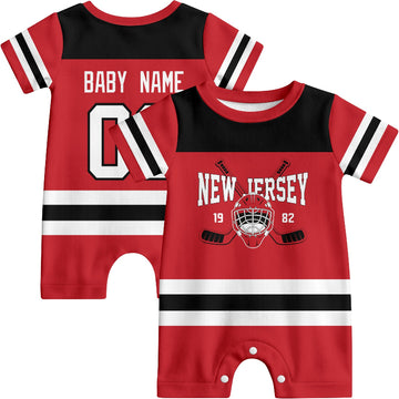 Personalized New Jersey Hockey Baby Onesie - Custom Hockey Fan Infant Bodysuit - Antking