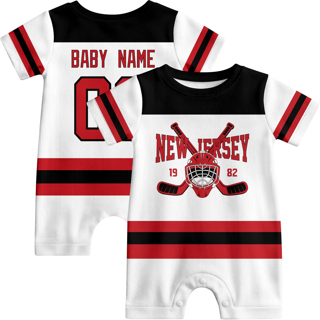 Personalized New Jersey Hockey Baby Onesie - Custom Hockey Fan Infant Bodysuit - Antking
