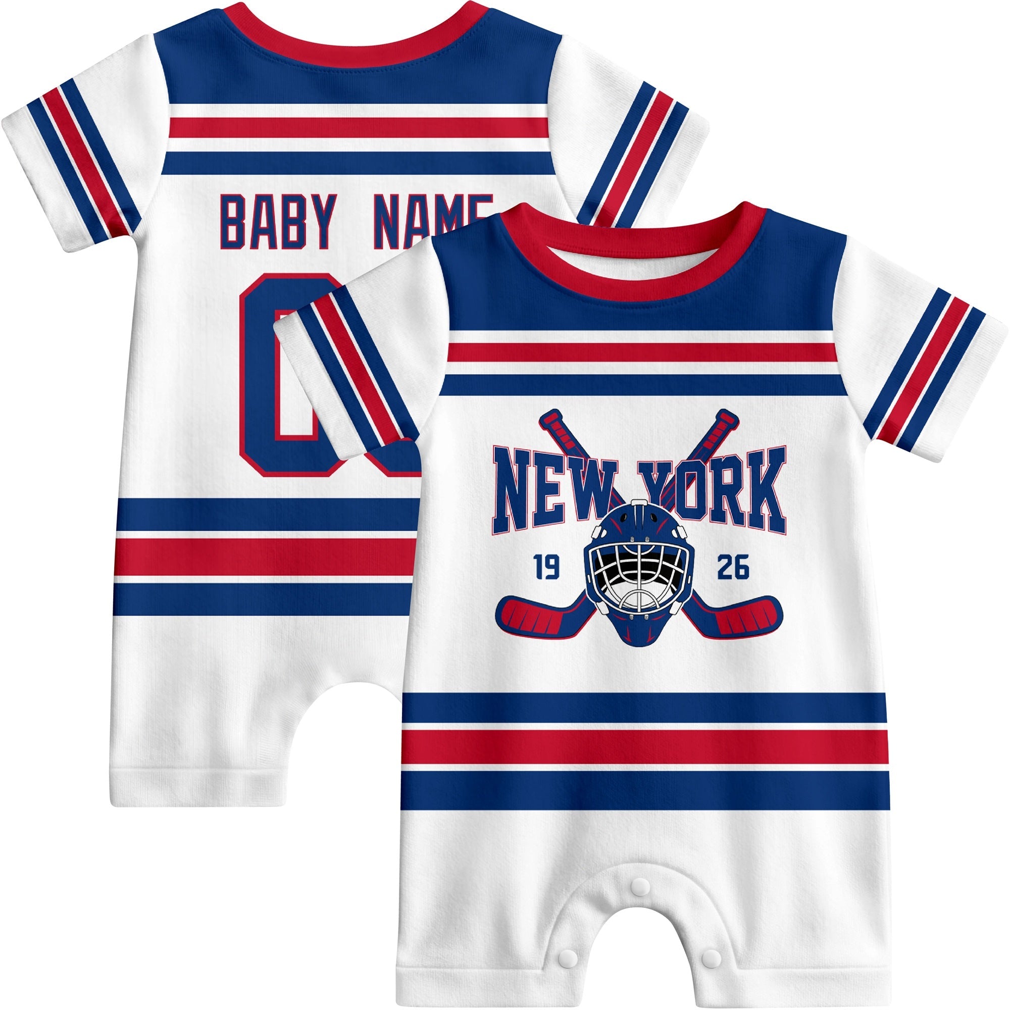 Personalized New York R Hockey Baby Bodysuit - Custom Name & Number ANTKING