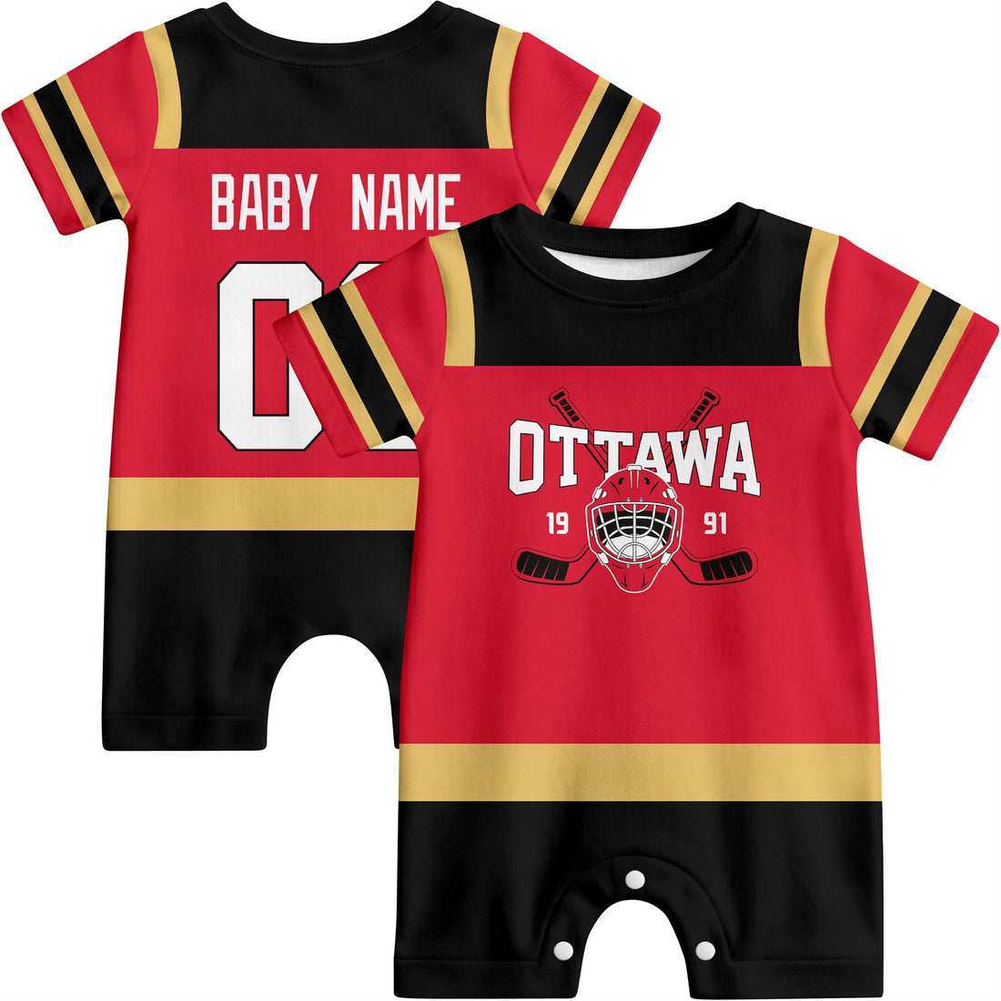 Personalized Ottawa Hockey Baby Onesie - Custom Hockey Fan Infant Bodysuit - Antking