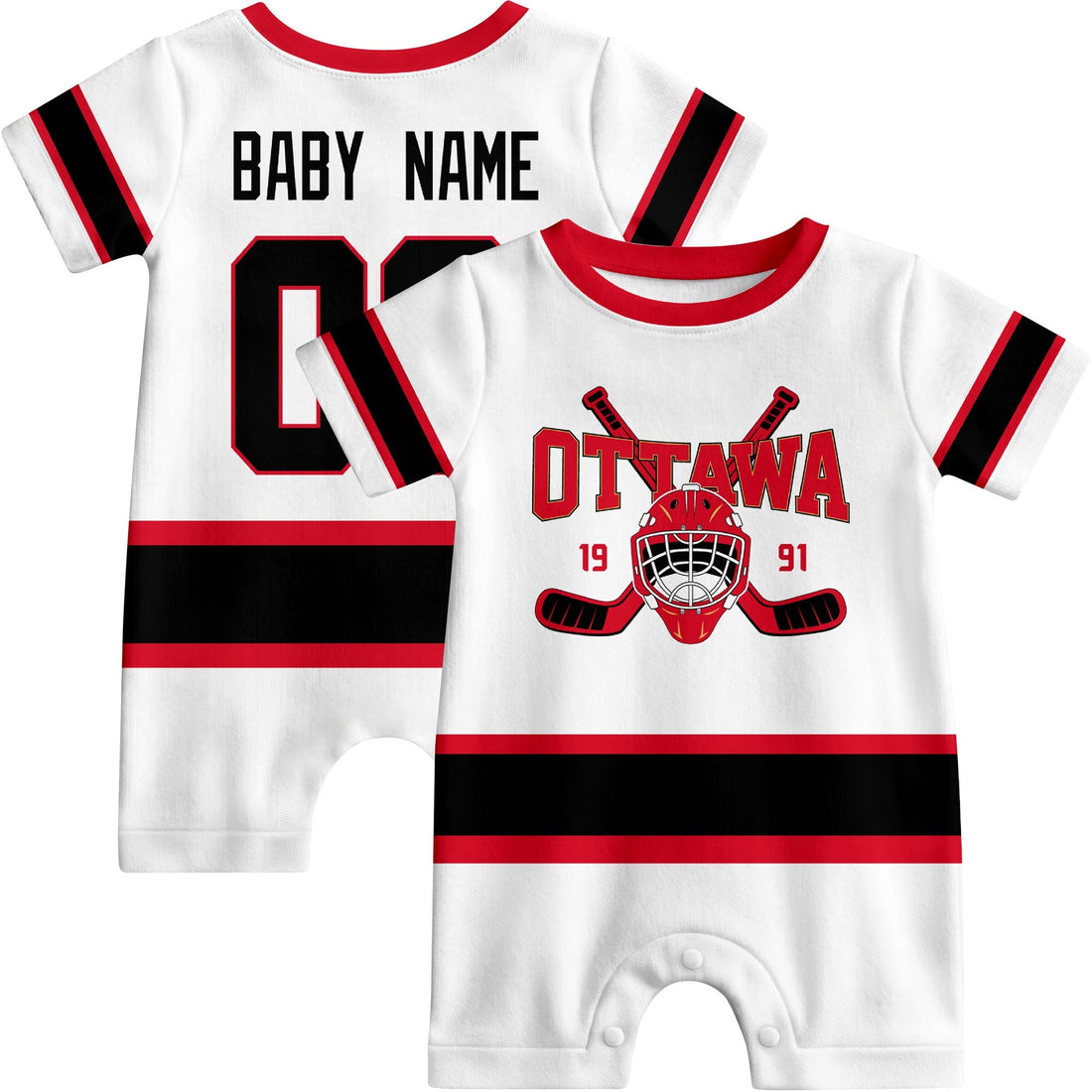 Personalized Ottawa Hockey Baby Onesie - Custom Hockey Fan Infant Bodysuit - Antking