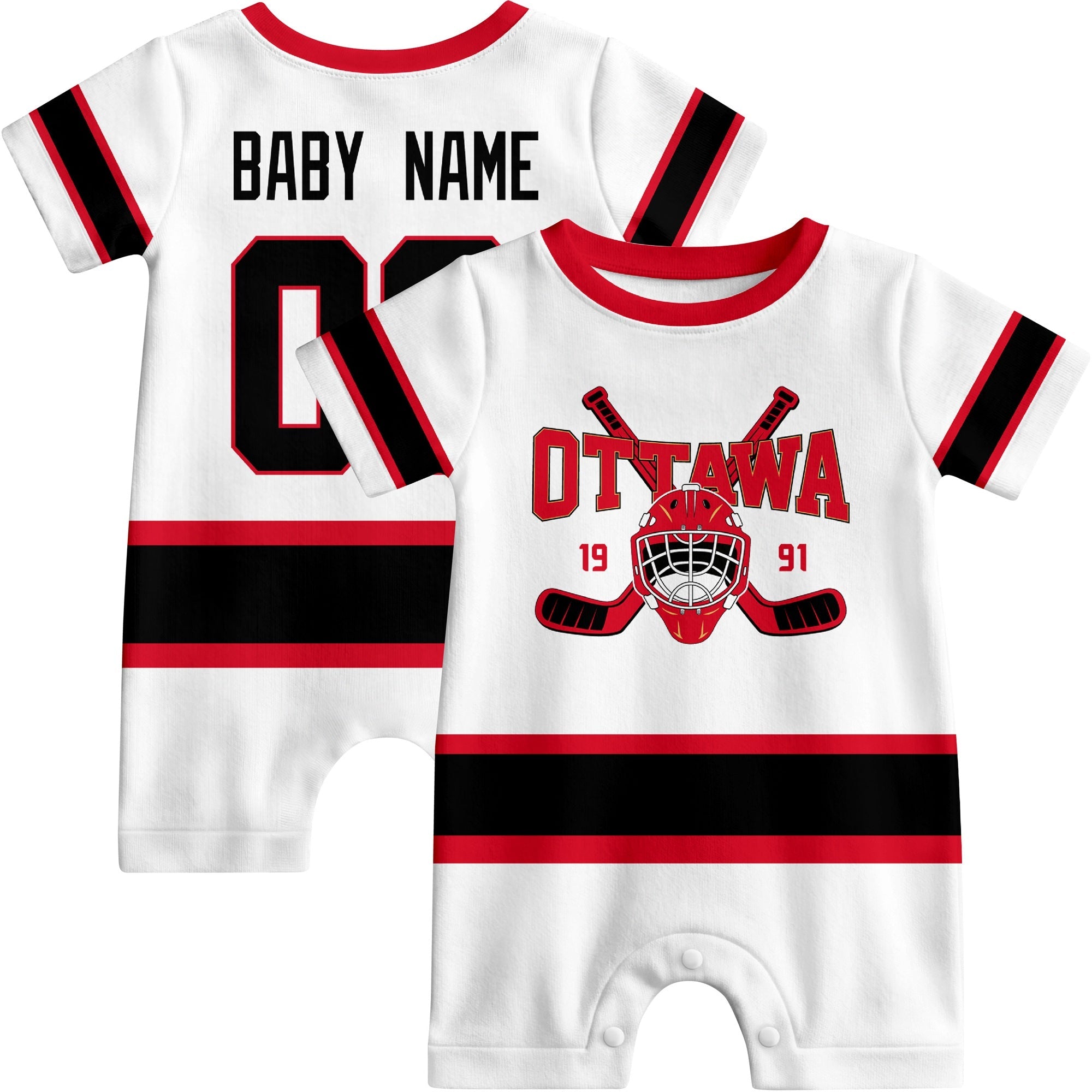 Personalized Ottawa Hockey Baby Bodysuit - Custom Name & Number ANTKING