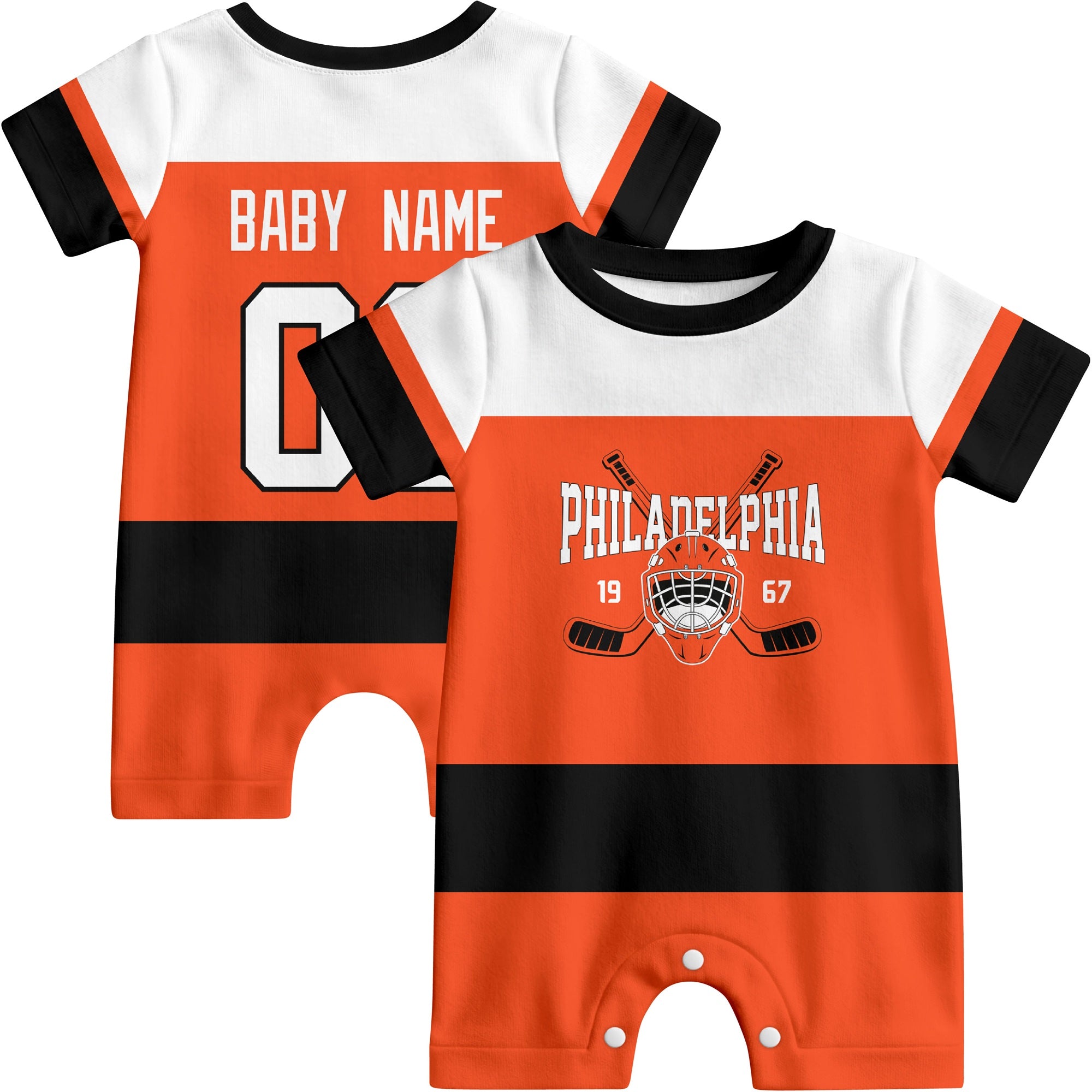 Personalized Philadelphia Hockey Baby Onesie - Custom Hockey Fan Infant Bodysuit - Antking