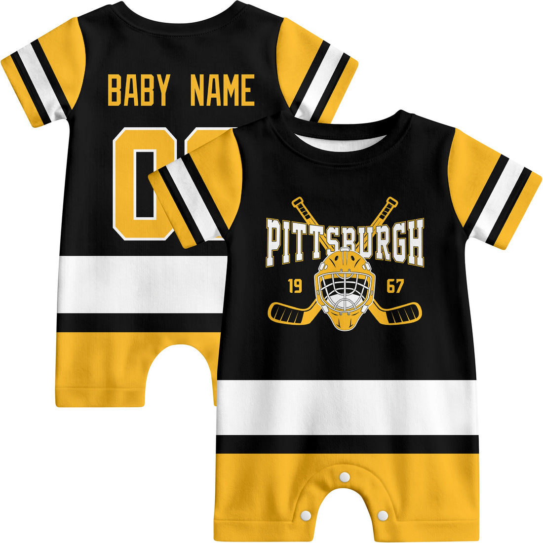 Personalized Pittsburgh Hockey Baby Onesie - Custom Hockey Fan Infant Bodysuit - Antking