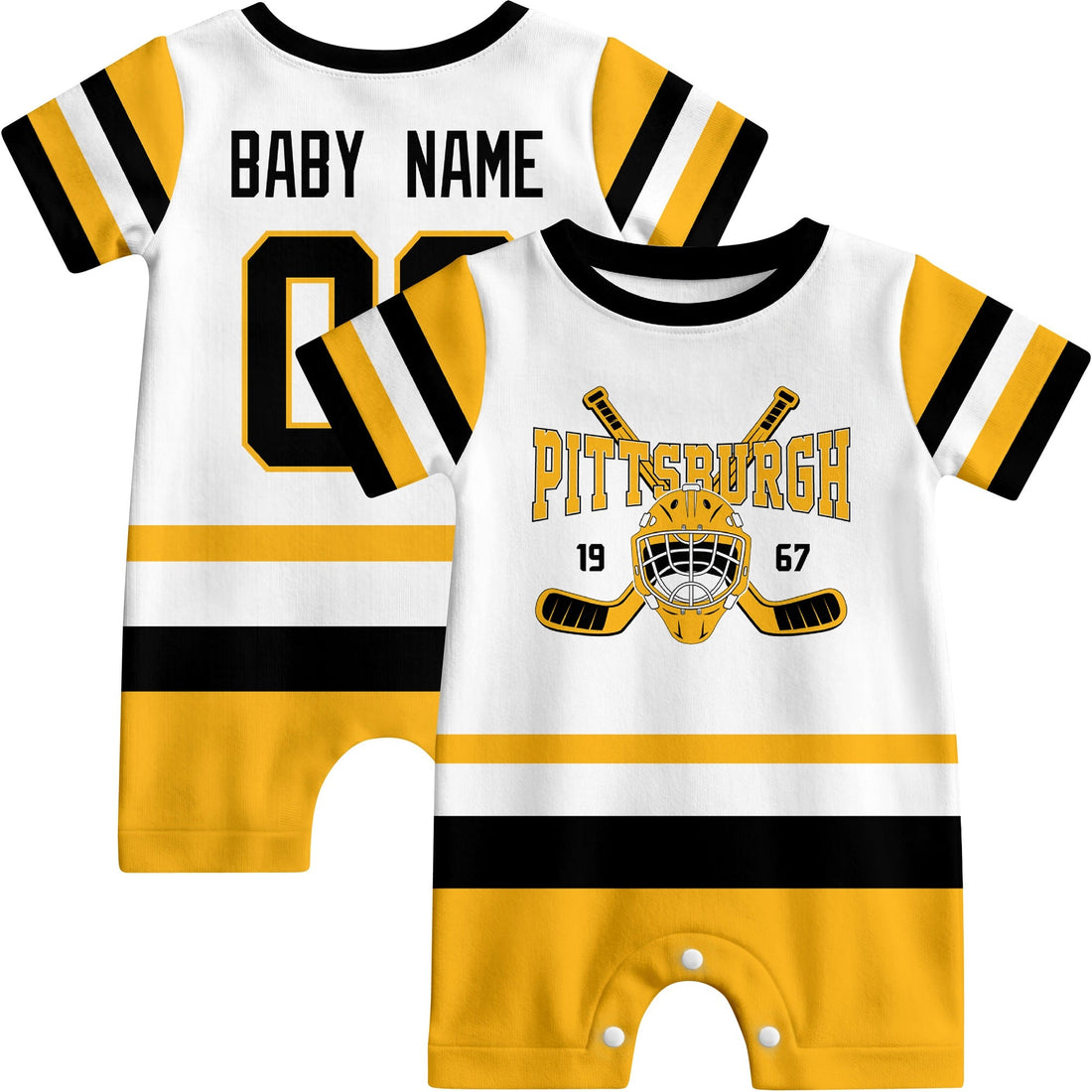 Personalized Pittsburgh Hockey Baby Onesie - Custom Hockey Fan Infant Bodysuit - Antking
