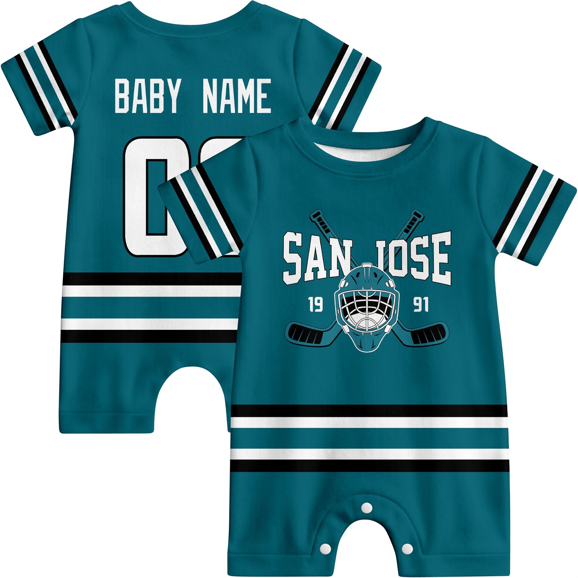 Personalized San Jose Hockey Baby Onesie - Custom Hockey Fan Infant Bodysuit - Antking