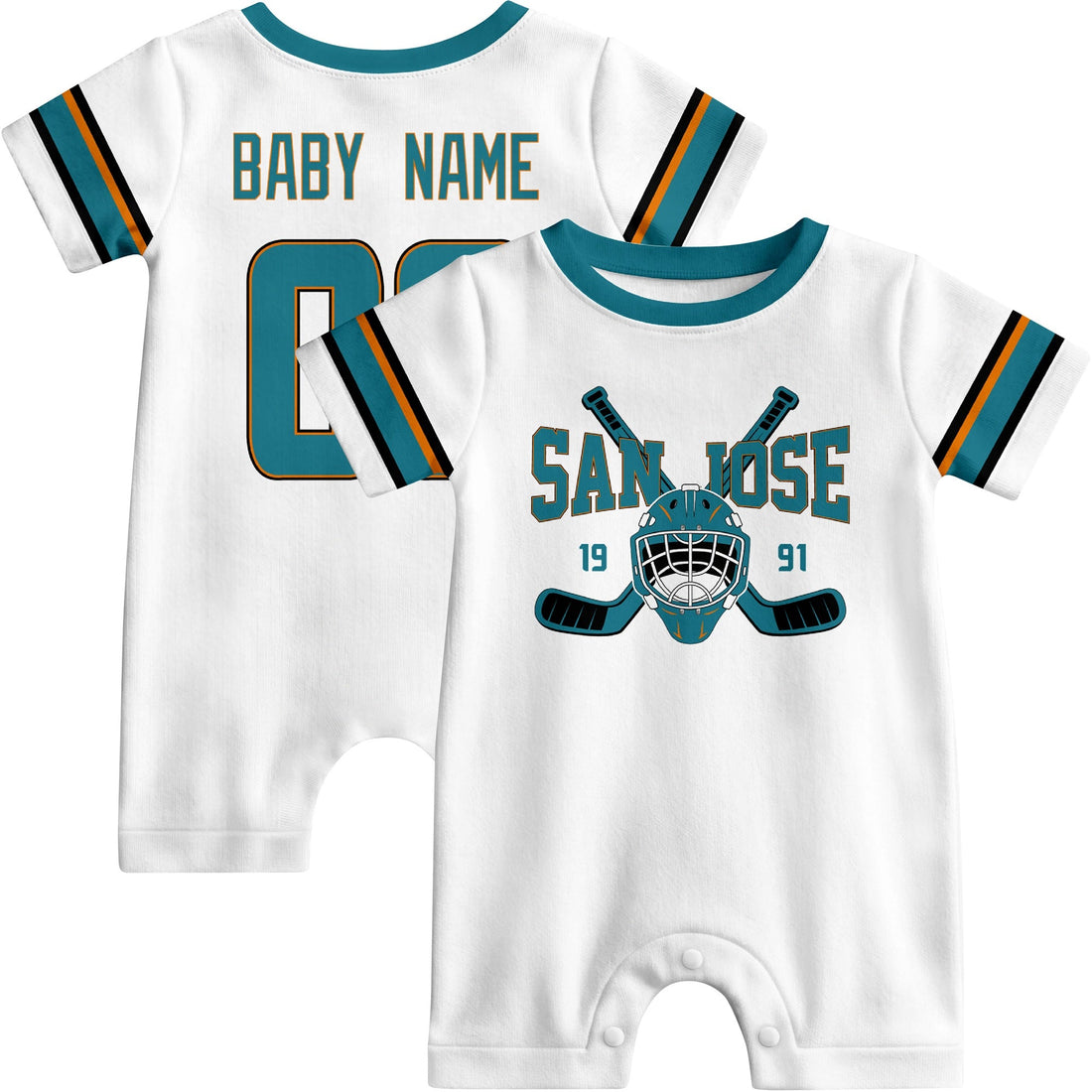 Personalized San Jose Hockey Baby Onesie - Custom Hockey Fan Infant Bodysuit - Antking