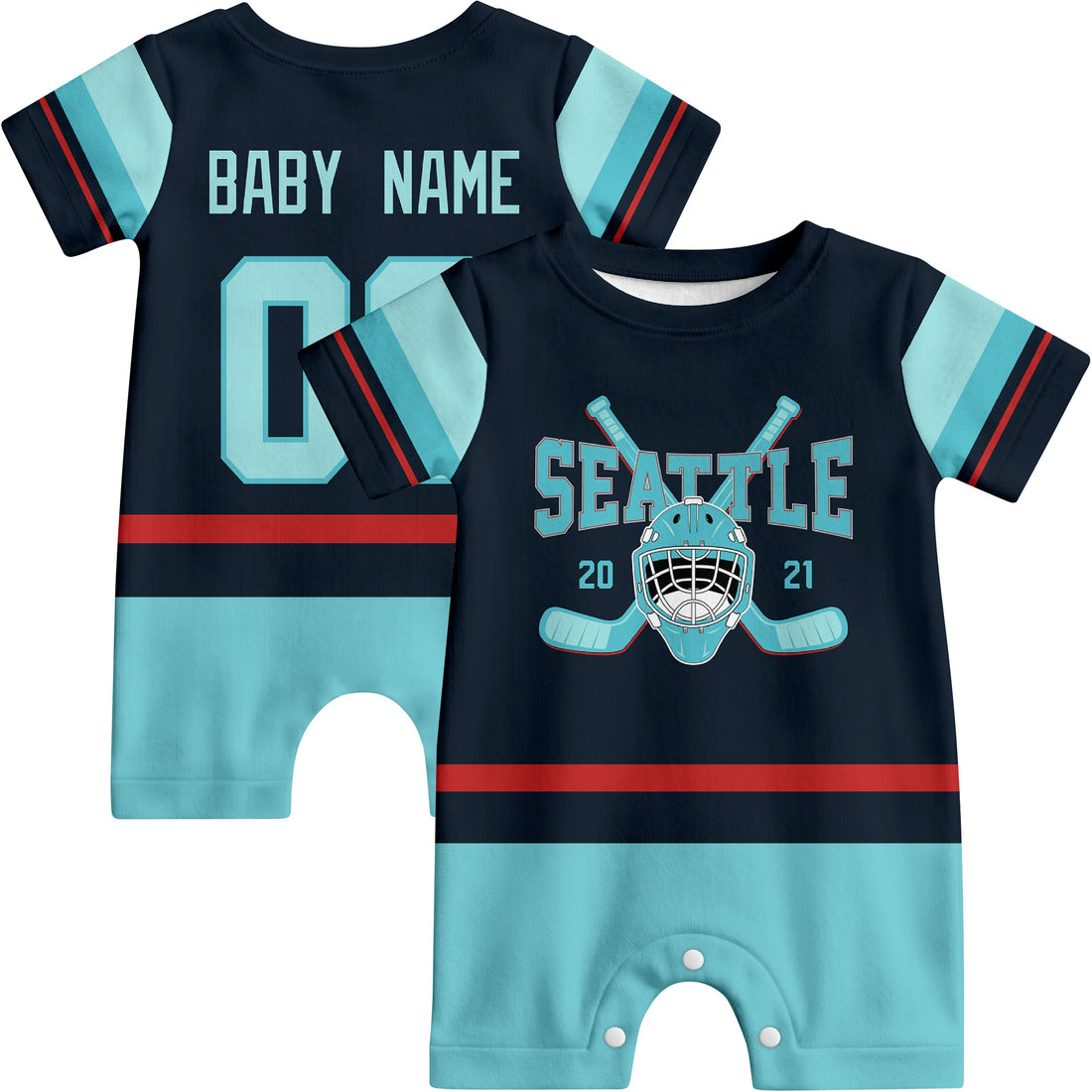 Personalized Seattle Hockey Baby Onesie - Custom Hockey Fan Infant Bodysuit - Antking