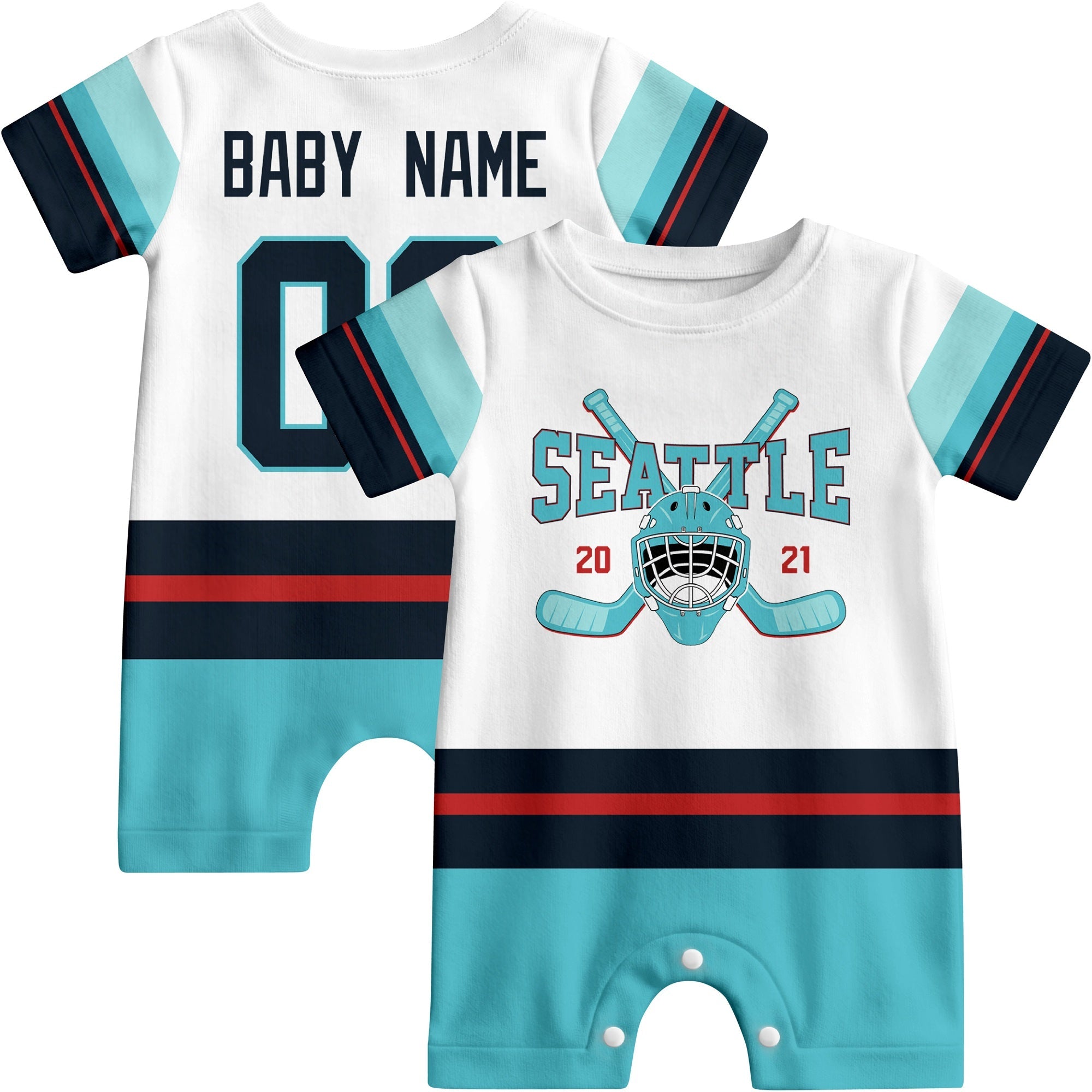 Personalized Seattle Hockey Baby Bodysuit - Custom Name & Number ANTKING