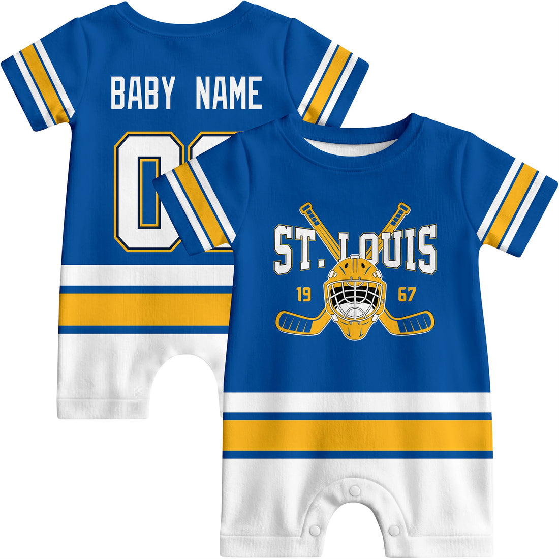 Personalized St. Louis Hockey Baby Onesie - Custom Hockey Fan Infant Bodysuit - Antking
