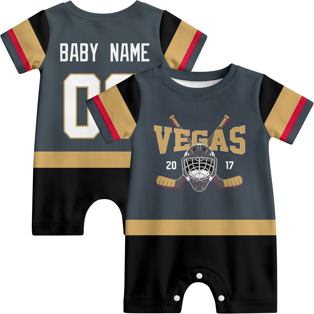 Personalized Vegas Hockey Baby Onesie - Custom Hockey Fan Infant Bodysuit - Antking