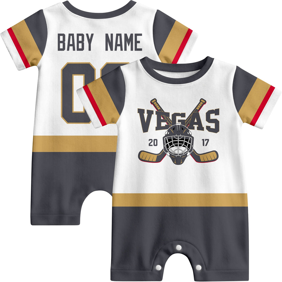 Personalized Vegas Hockey Baby Onesie - Custom Hockey Fan Infant Bodysuit - Antking